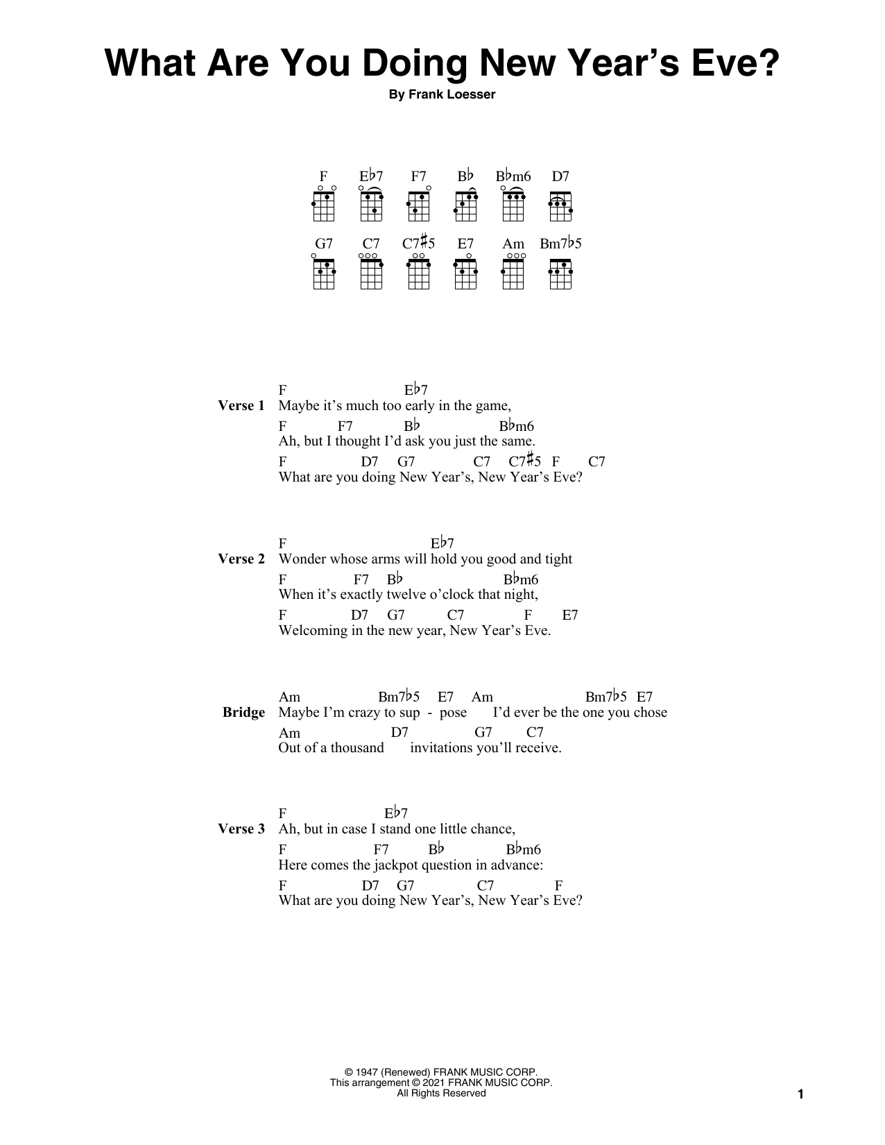 What Are You Doing New Year's Eve? (arr. Fred Sokolow) (Ukulele) von Frank Loesser