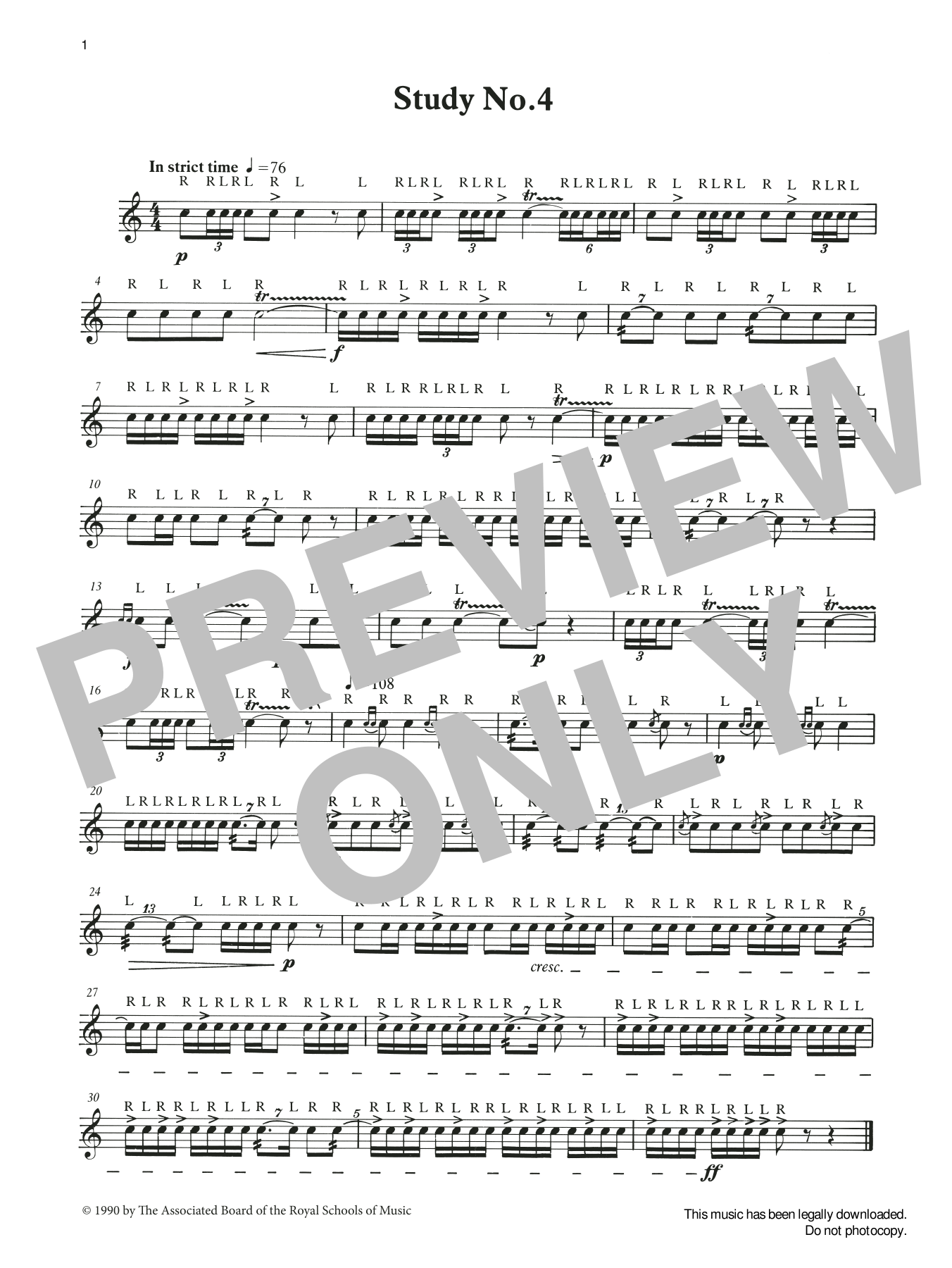 Study No.4 from Graded Music for Snare Drum, Book II (Percussion Solo) von Ian Wright and Kevin Hathaway