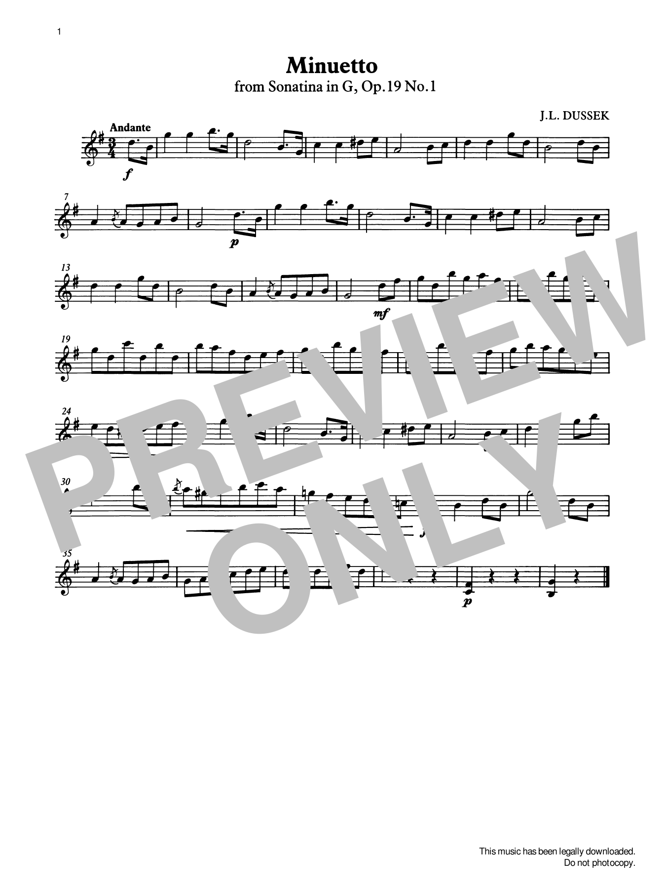 Minuetto from Graded Music for Tuned Percussion, Book II (Percussion Solo) von J. L. Dussek