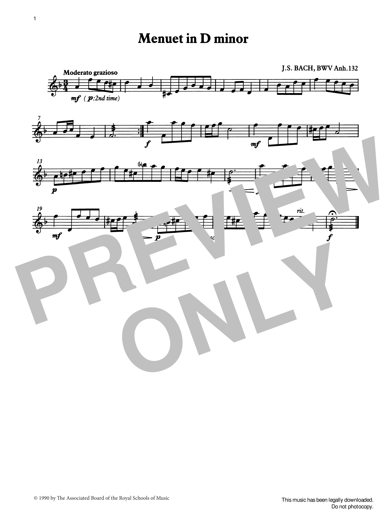 Menuet in D minor from Graded Music for Tuned Percussion, Book II (Percussion Solo) von J. S. Bach