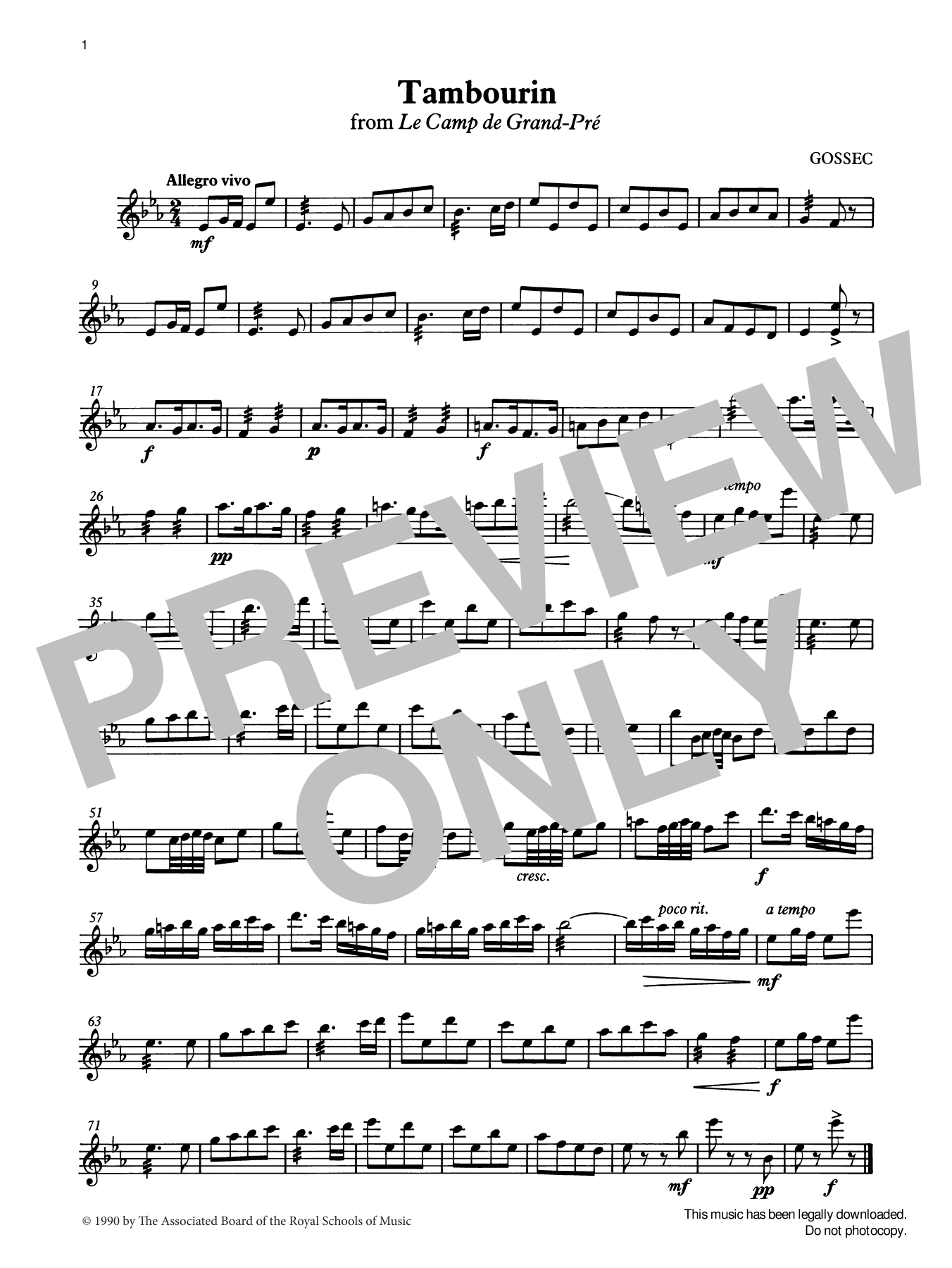 Tambourin from Graded Music for Tuned Percussion, Book III (Percussion Solo) von F. J. Gossec