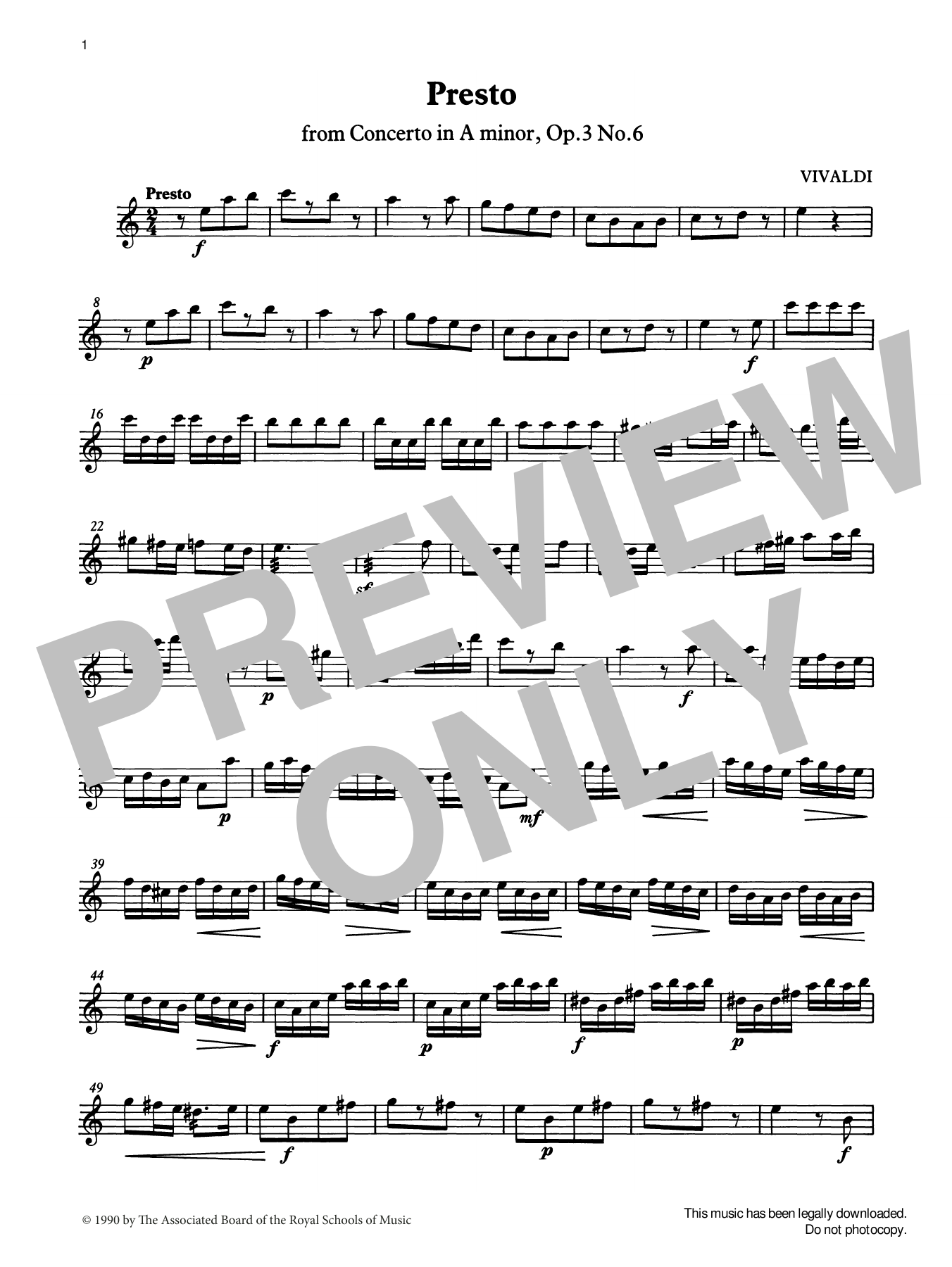 Presto (score & part) from Graded Music for Tuned Percussion, Book IV (Percussion Solo) von Antonio Vivaldi