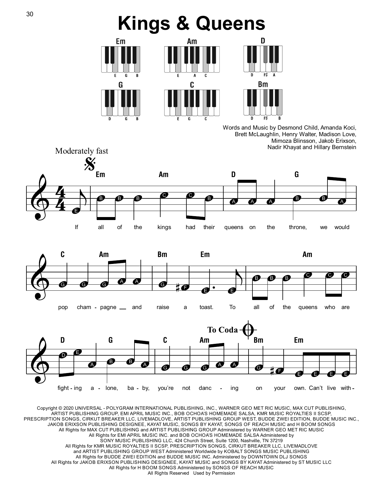 Kings & Queens (Super Easy Piano) von Ava Max
