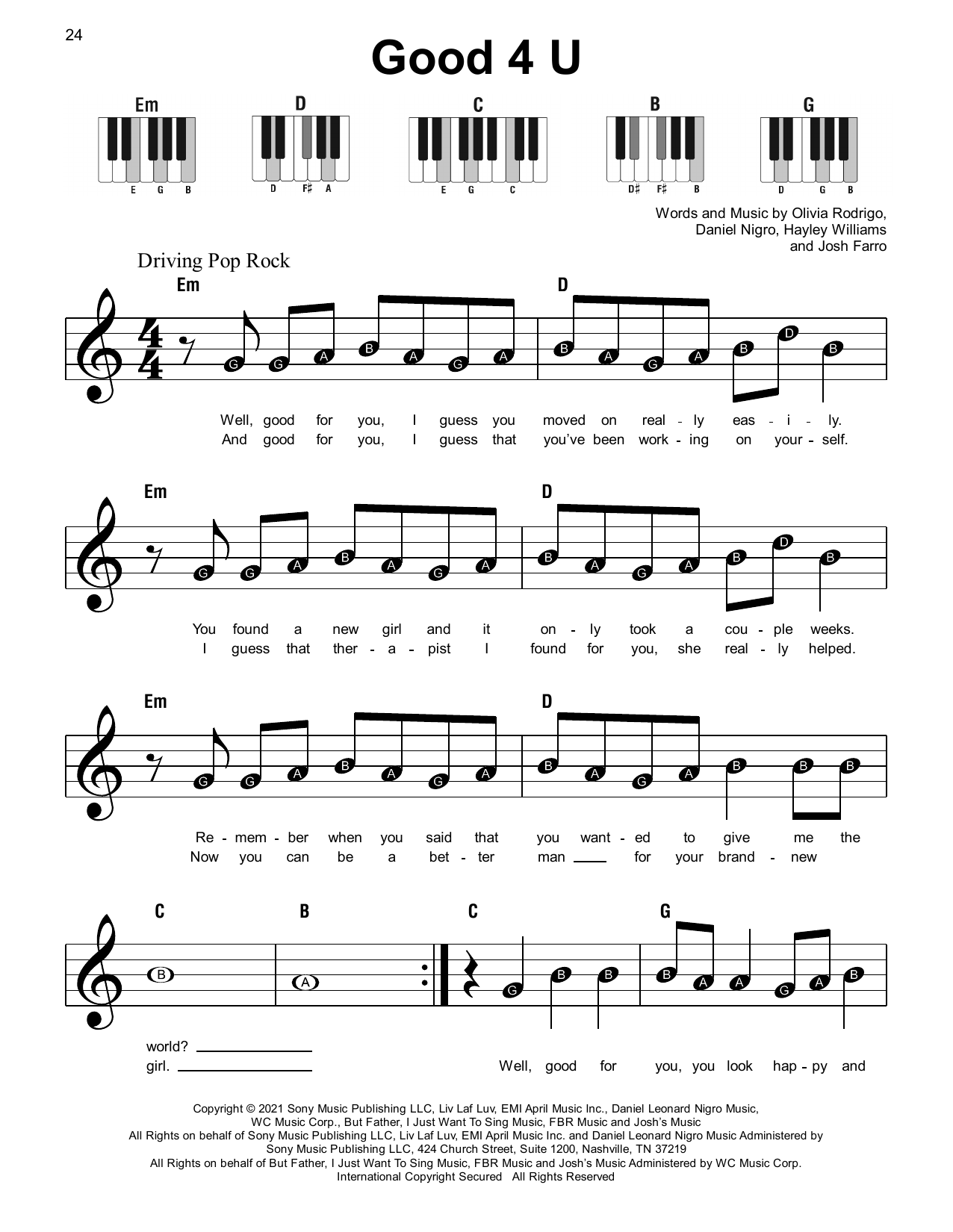 good 4 u (Super Easy Piano) von Olivia Rodrigo