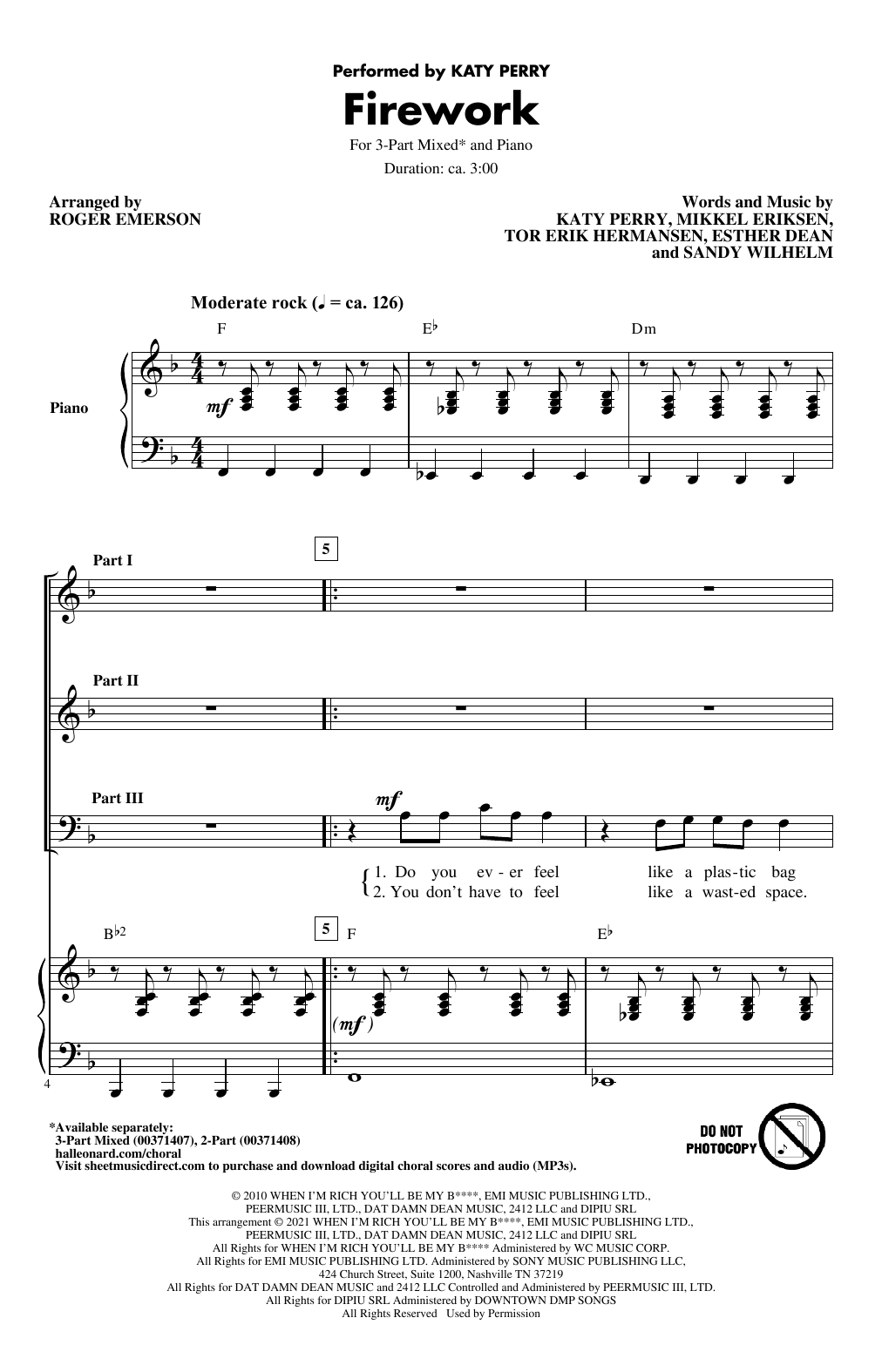 Firework (arr. Roger Emerson) (3-Part Mixed Choir) von Katy Perry