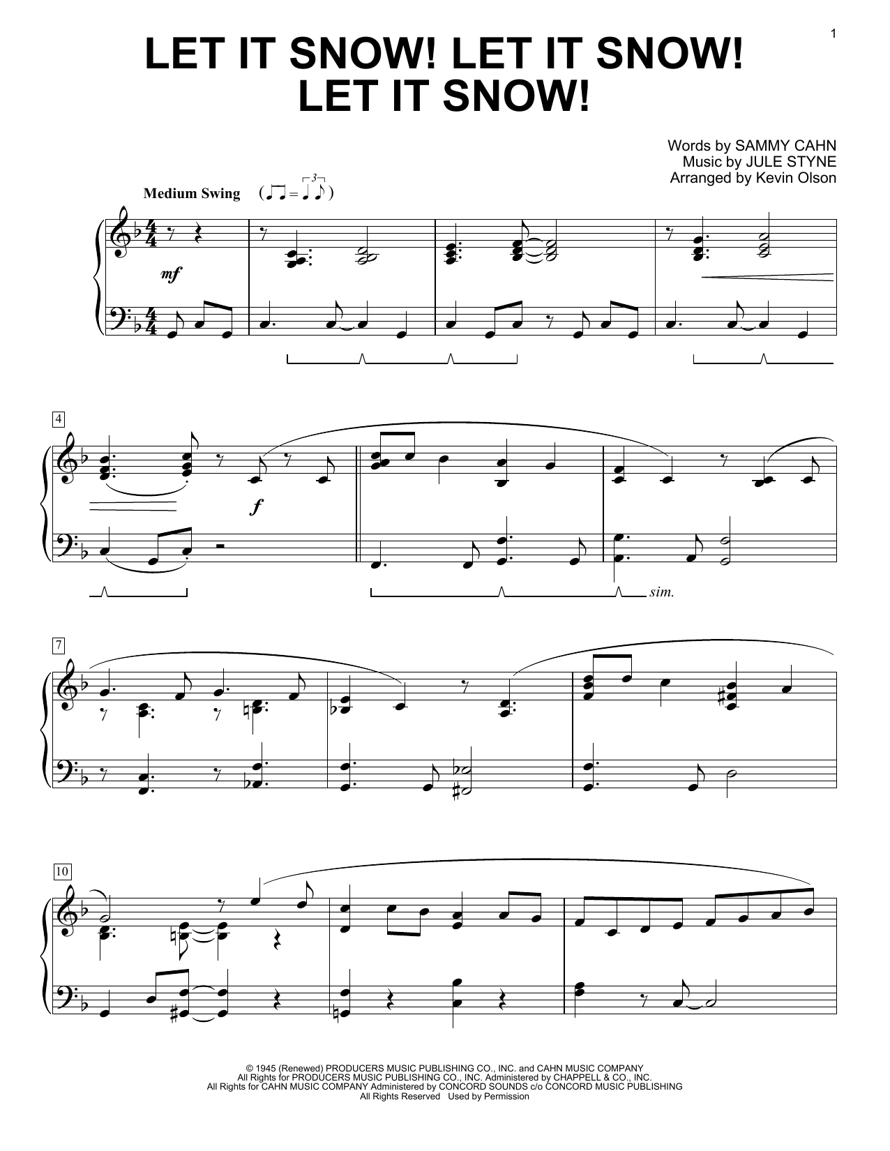 Let It Snow! Let It Snow! Let It Snow! (arr. Kevin Olson) (Easy Piano Solo) von Sammy Cahn
