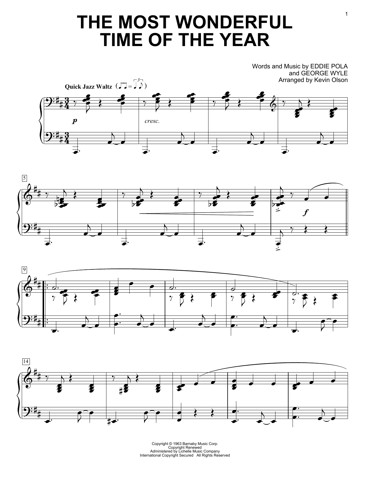 The Most Wonderful Time Of The Year (arr. Kevin Olson) (Easy Piano Solo) von Eddie Pola