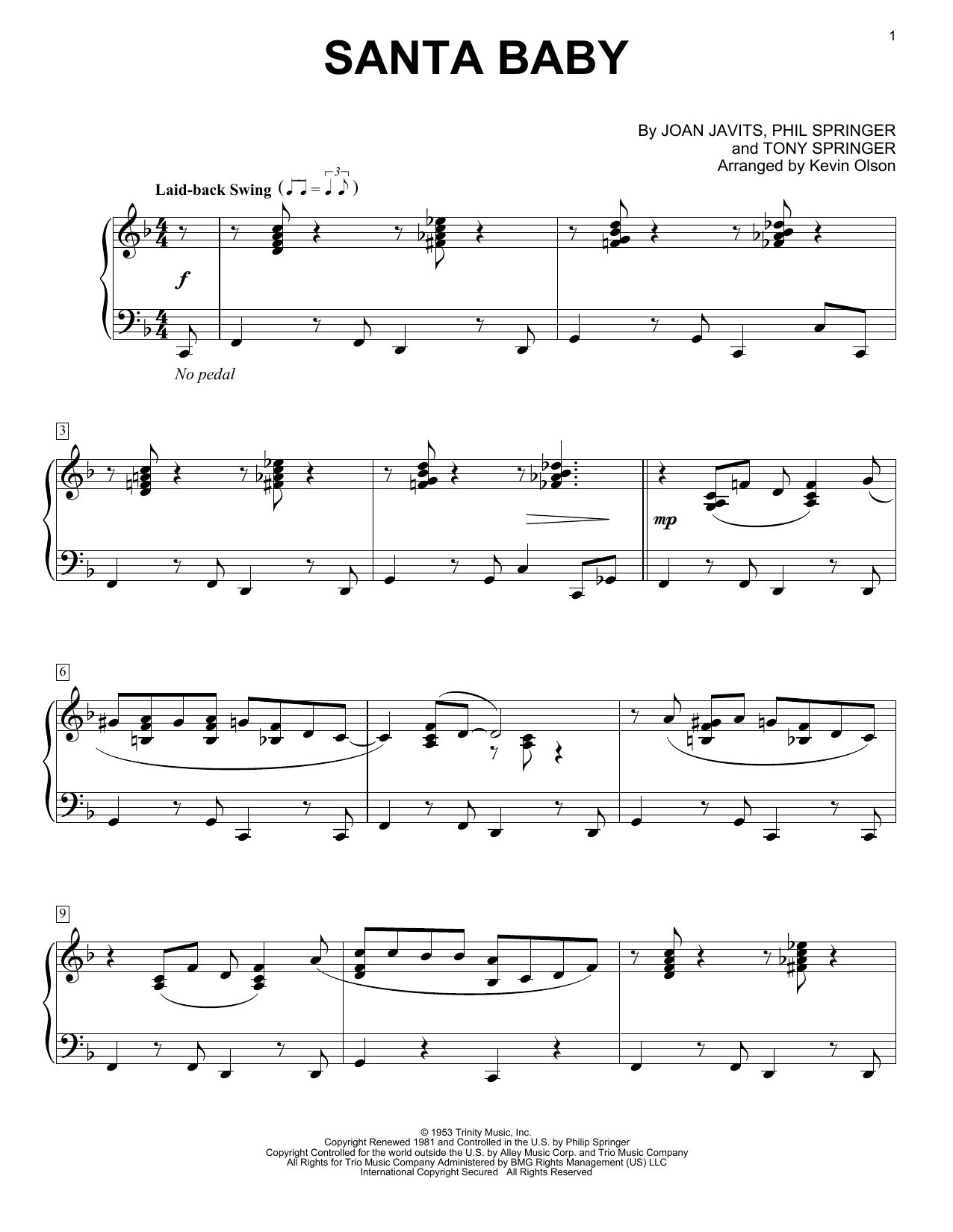 Santa Baby (arr. Kevin Olson) (Easy Piano Solo) von Eartha Kitt