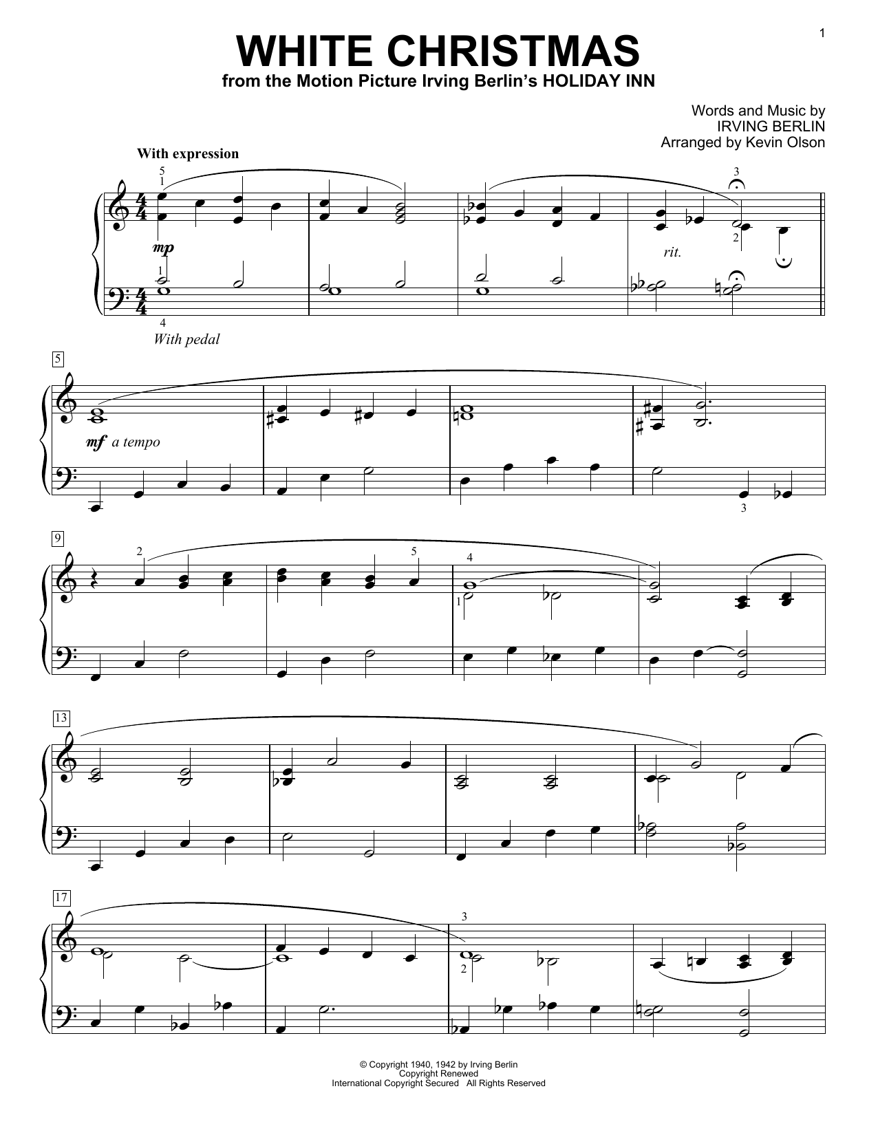 White Christmas (arr. Kevin Olson) (Easy Piano Solo) von Irving Berlin
