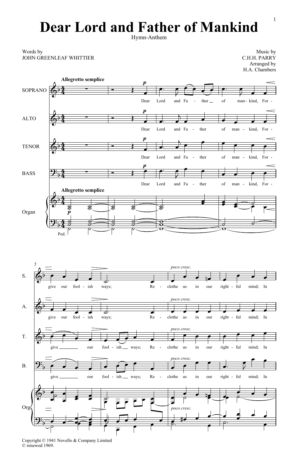 Dear Lord And Father Of Mankind (SATB Choir) von C. Hubert H. Parry