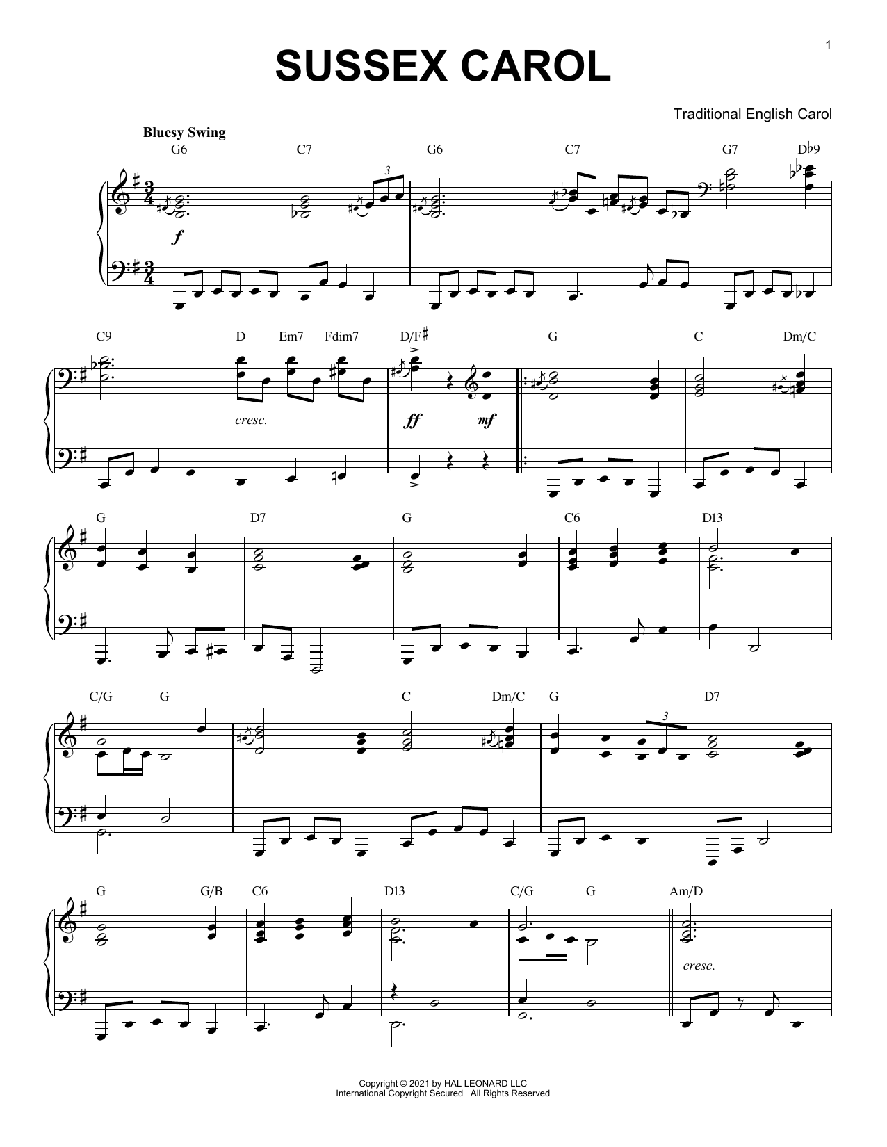 Sussex Carol [Jazz version] (arr. Brent Edstrom) (Piano Solo) von Traditional English Carol