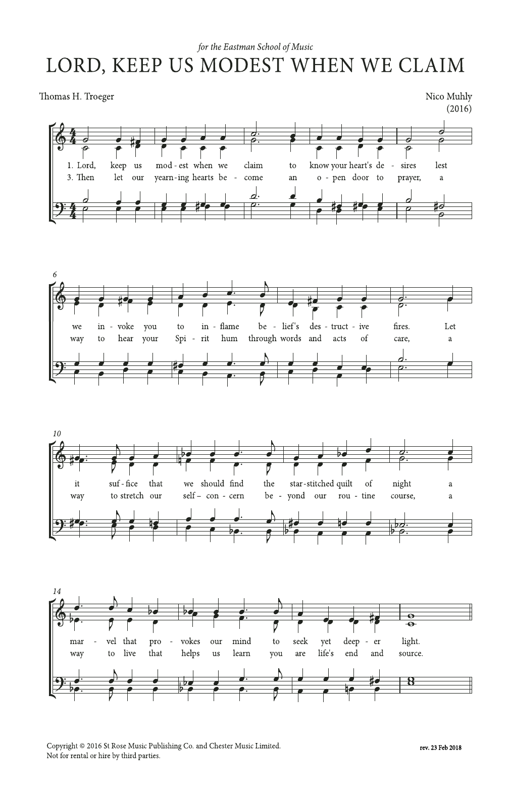 Lord, Keep Us Modest When We Claim (SATB Choir) von Nico Muhly