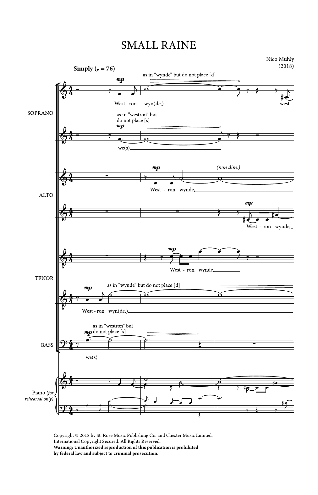 Small Raine (SATB Choir) von Nico Muhly