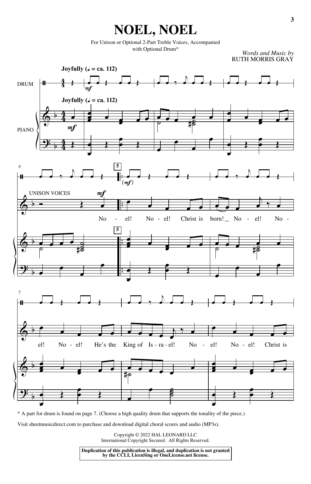 Noel, Noel (Unison Choir) von Ruth Morris Gray