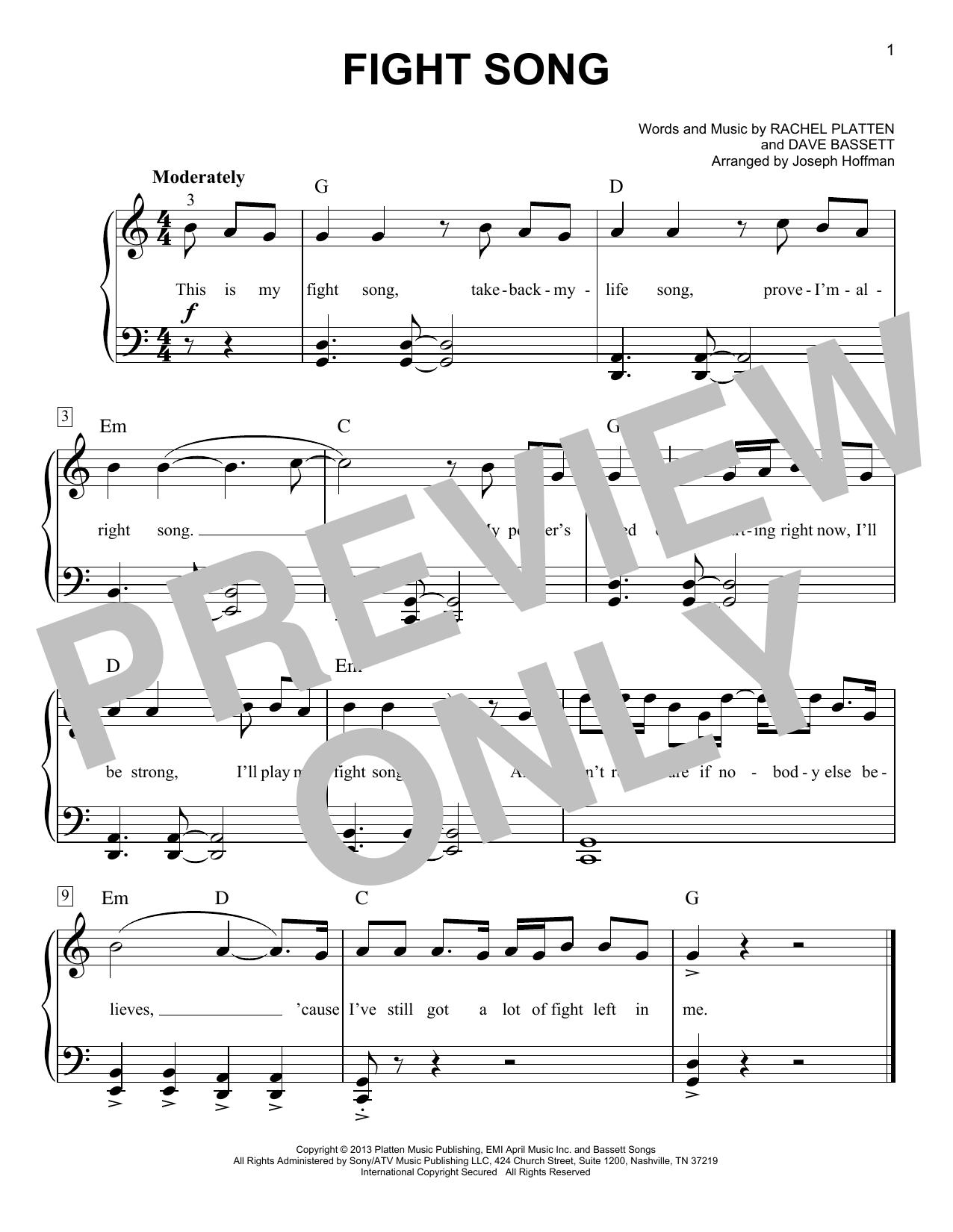Fight Song (arr. Joseph Hoffman) (Easy Piano) von Rachel Platten