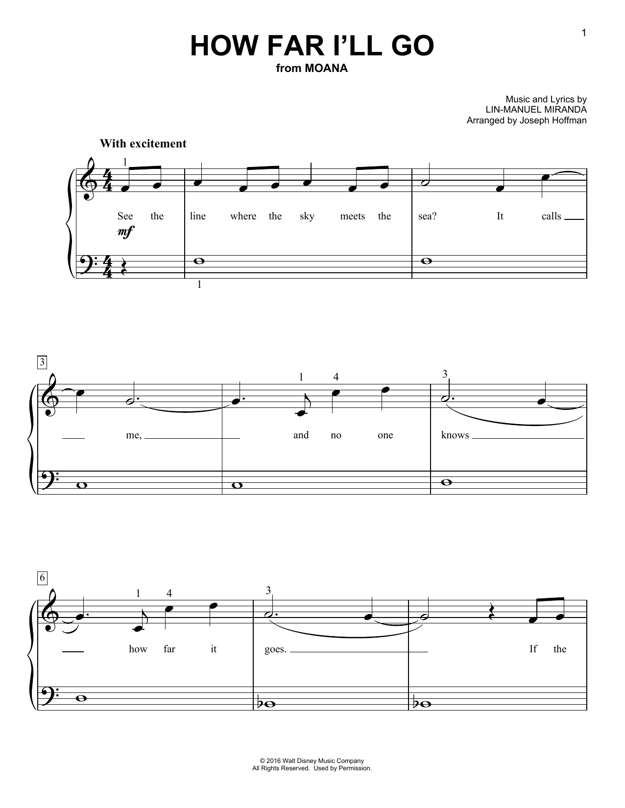 How Far I'll Go (from Moana) (arr. Joseph Hoffman) (Easy Piano) von Lin-Manuel Miranda
