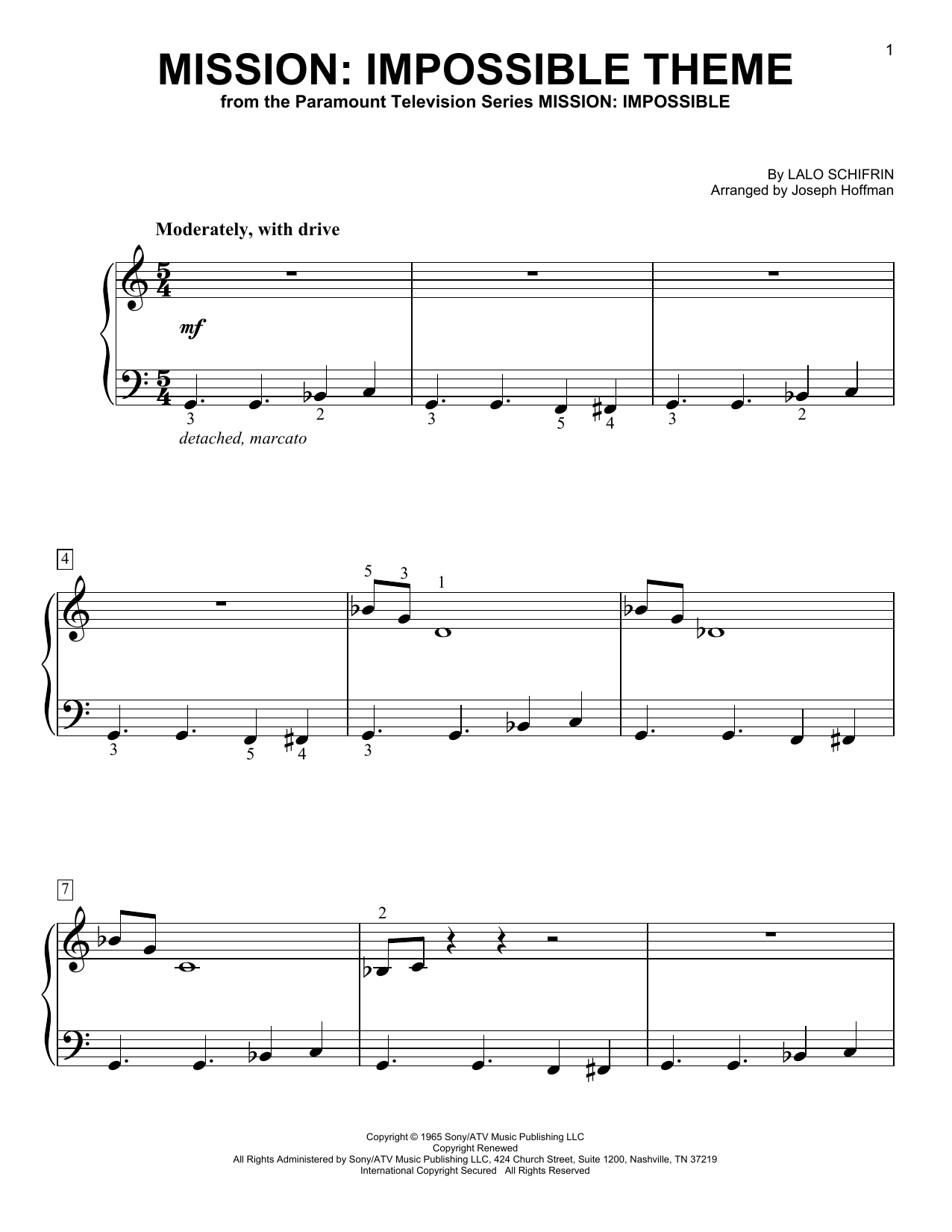 Mission: Impossible Theme (arr. Joseph Hoffman) (Easy Piano) von Lalo Schifrin