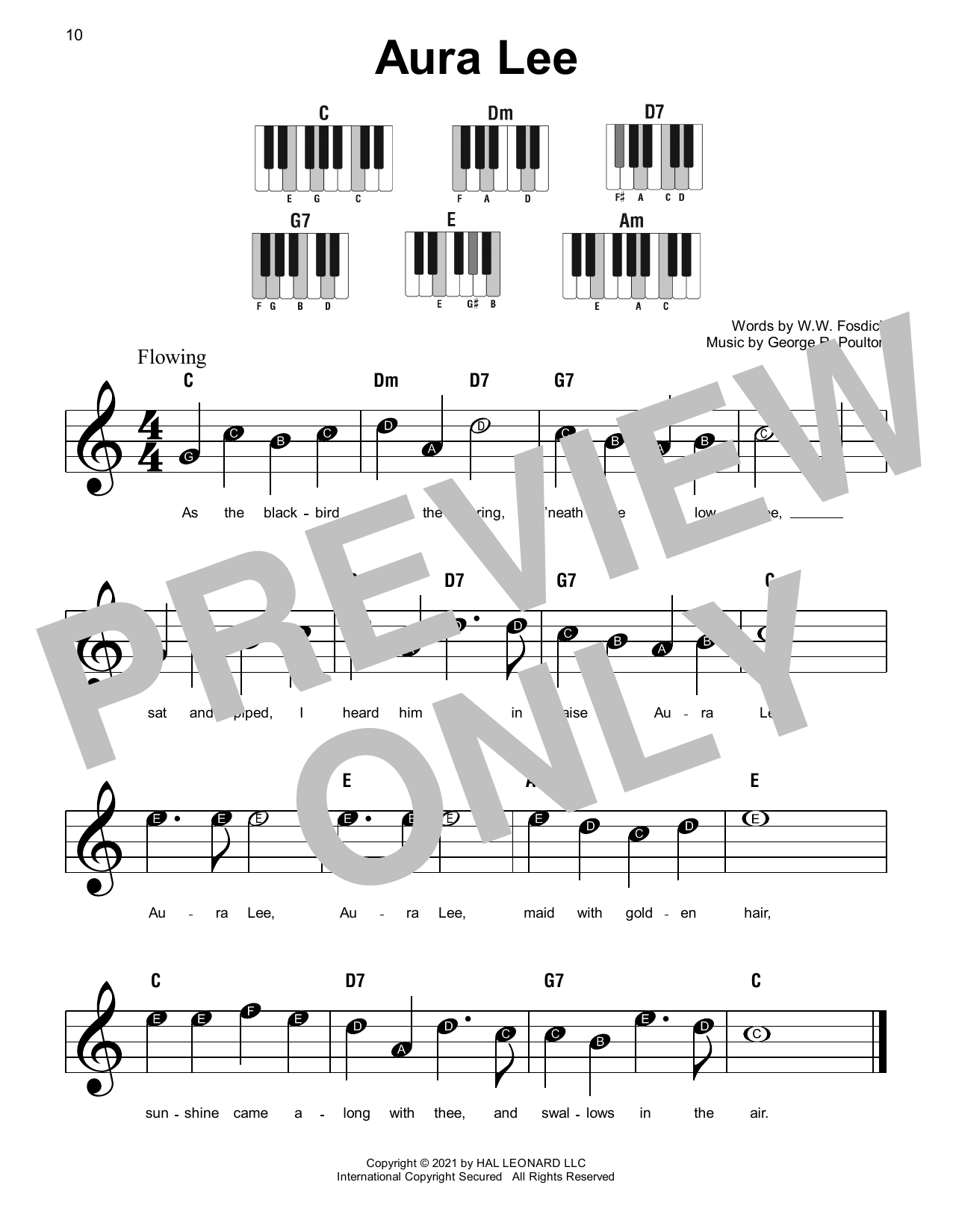 Aura Lee (Super Easy Piano) von George R. Poulton