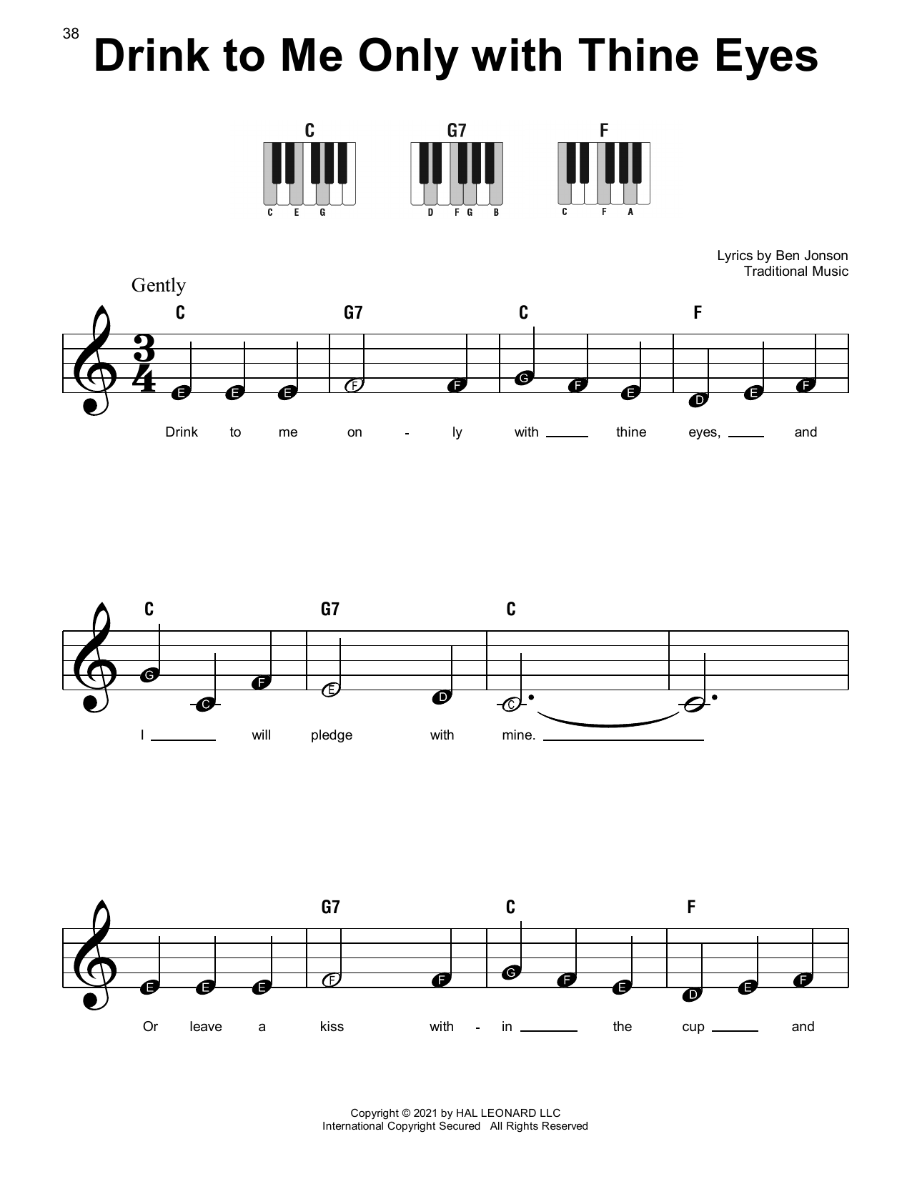 Drink To Me Only With Thine Eyes (Super Easy Piano) von Ben Jonson