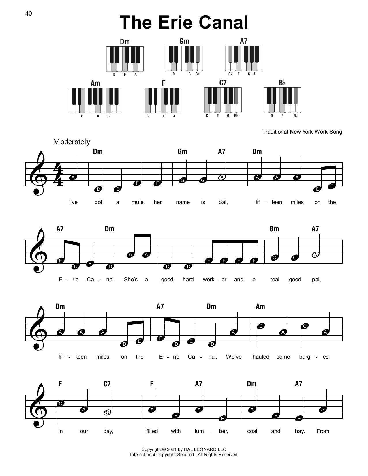 The Erie Canal (Super Easy Piano) von New York Work Song