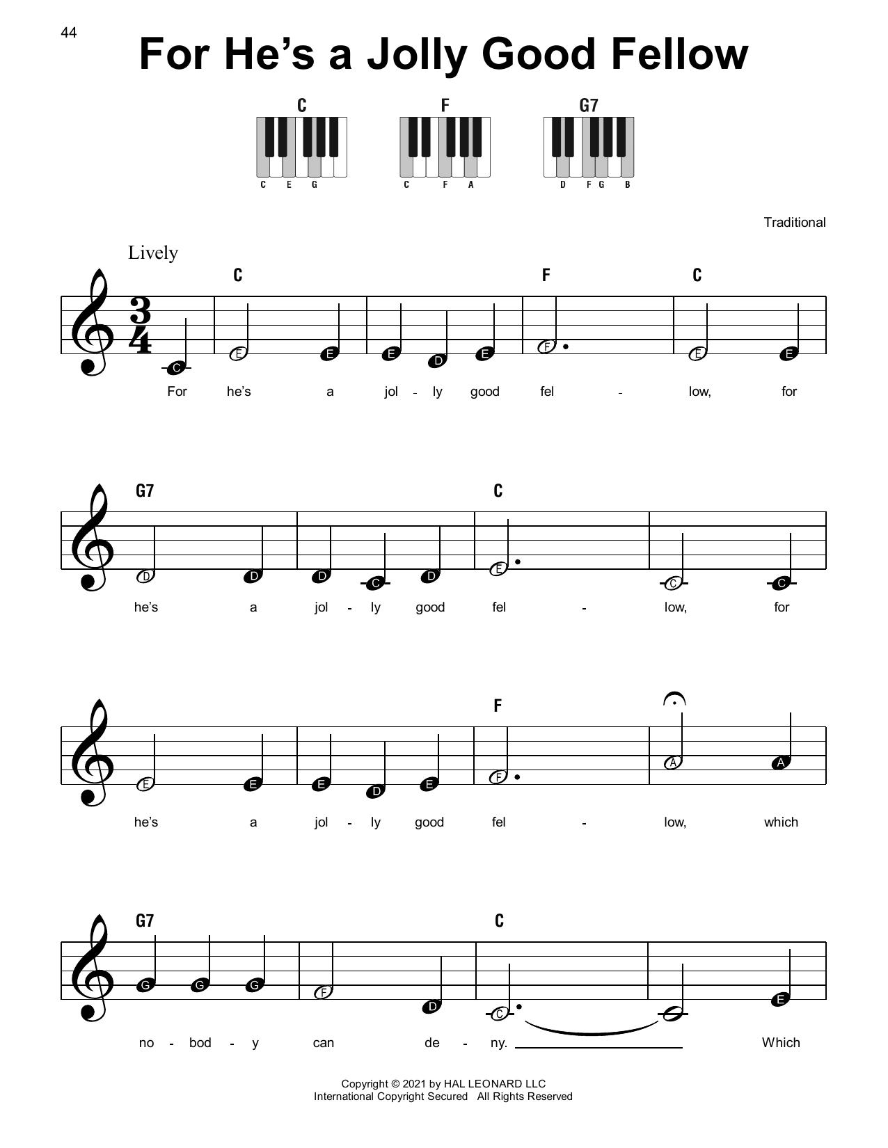 For He's A Jolly Good Fellow (Super Easy Piano) von Traditional
