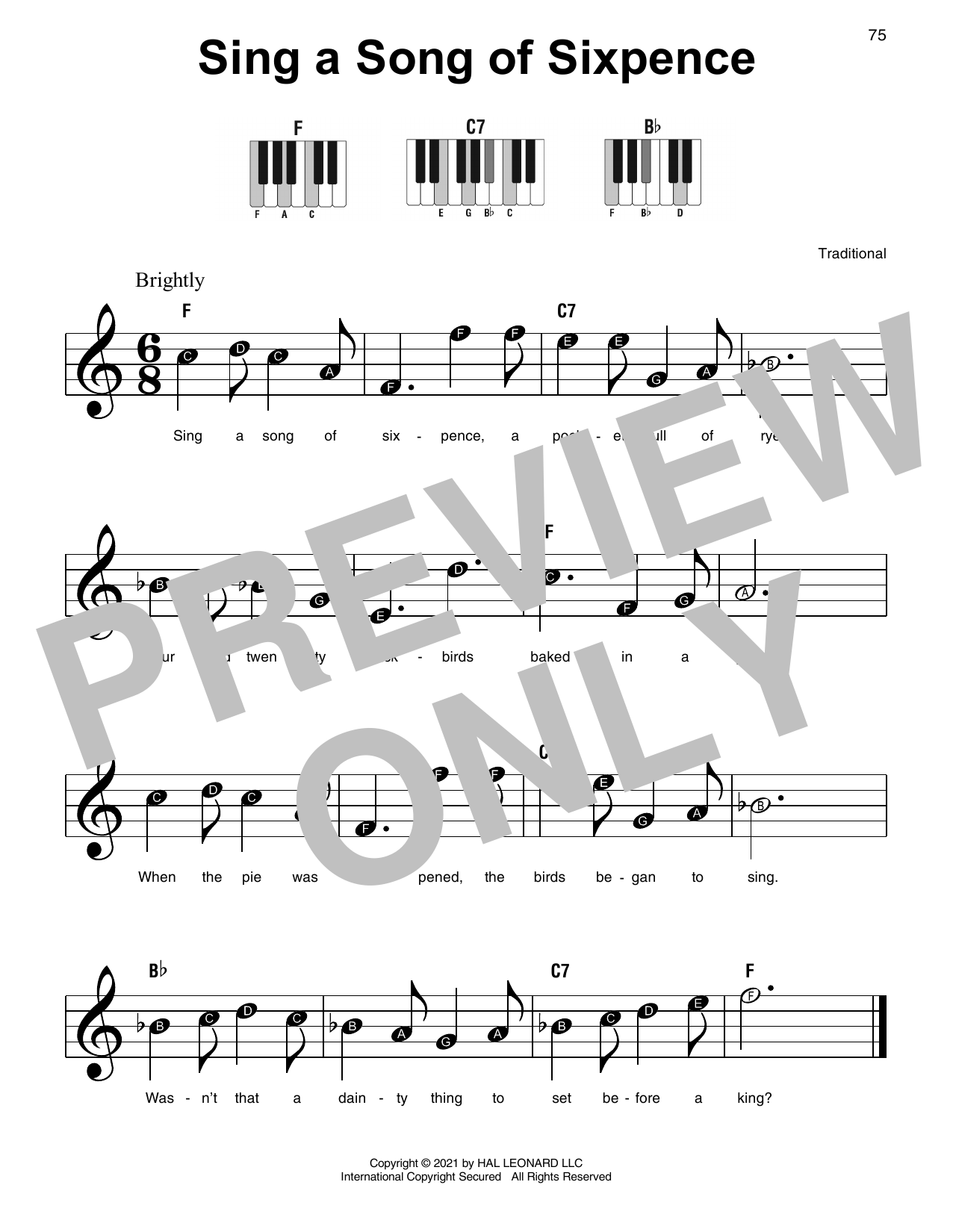 Sing A Song Of Sixpence (Super Easy Piano) von Traditional