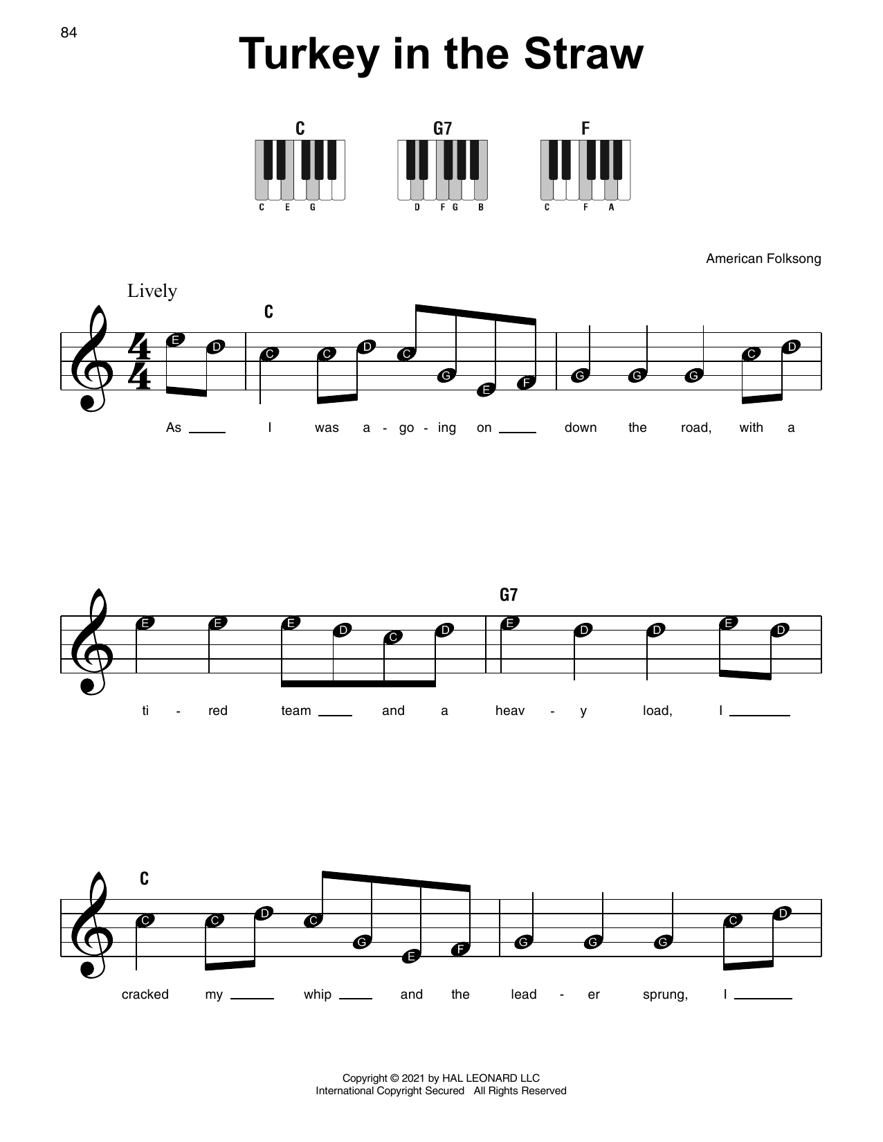 Turkey In The Straw (Super Easy Piano) von American Folksong