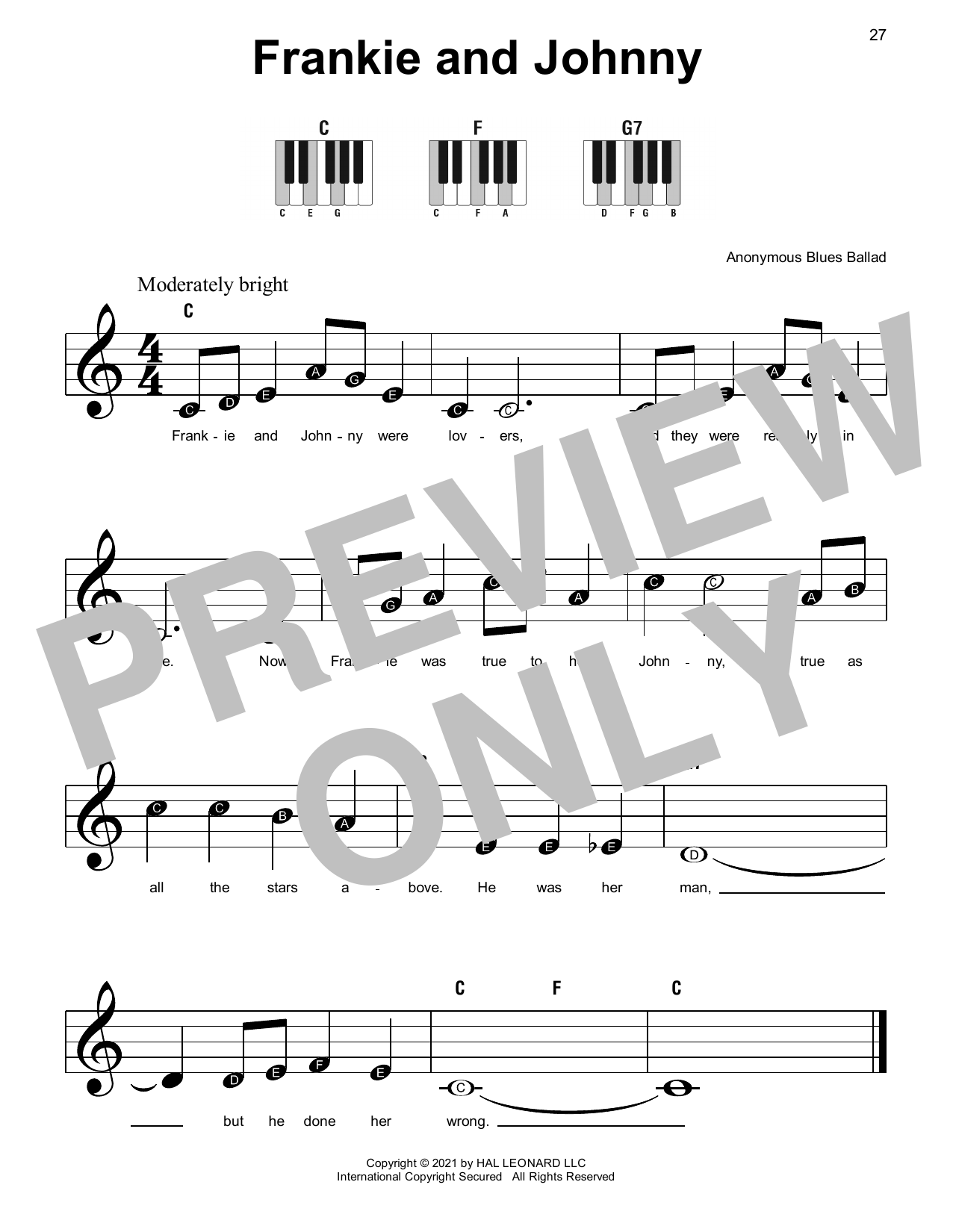 Frankie And Johnny (Super Easy Piano) von Anonymous Blues Ballad