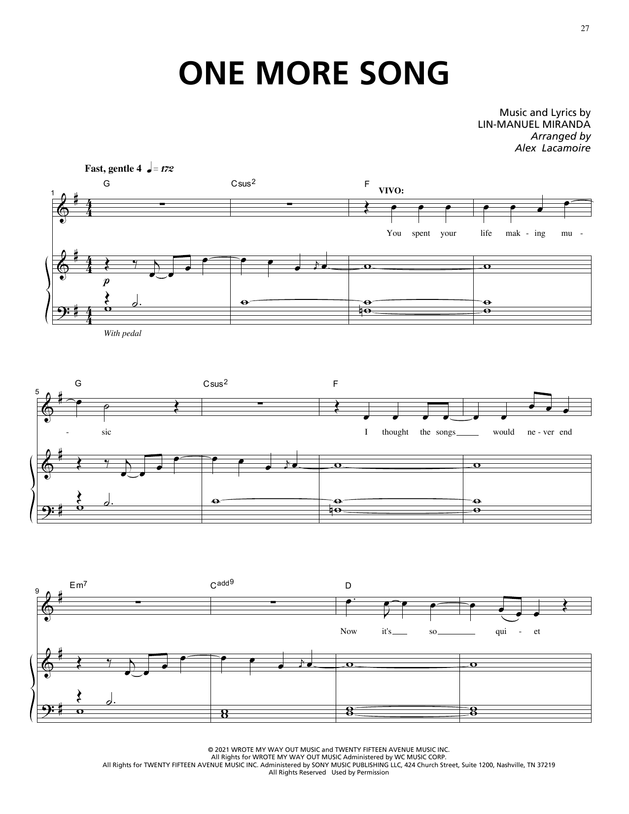 One More Song (from Vivo) (Piano & Vocal) von Lin-Manuel Miranda