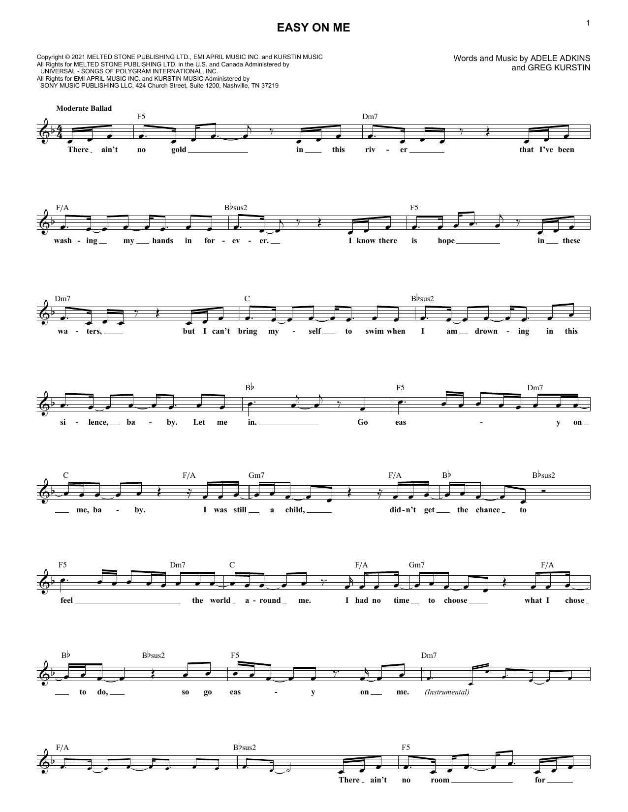 Easy On Me (Lead Sheet / Fake Book) von Adele