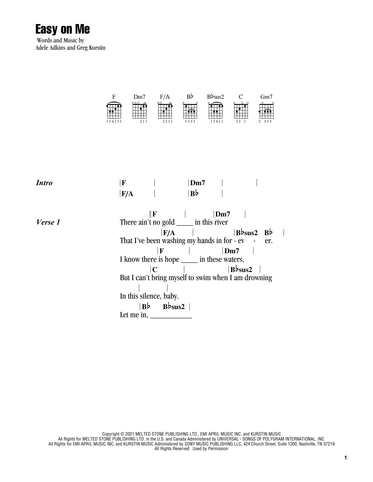 Easy On Me (Guitar Chords/Lyrics) von Adele