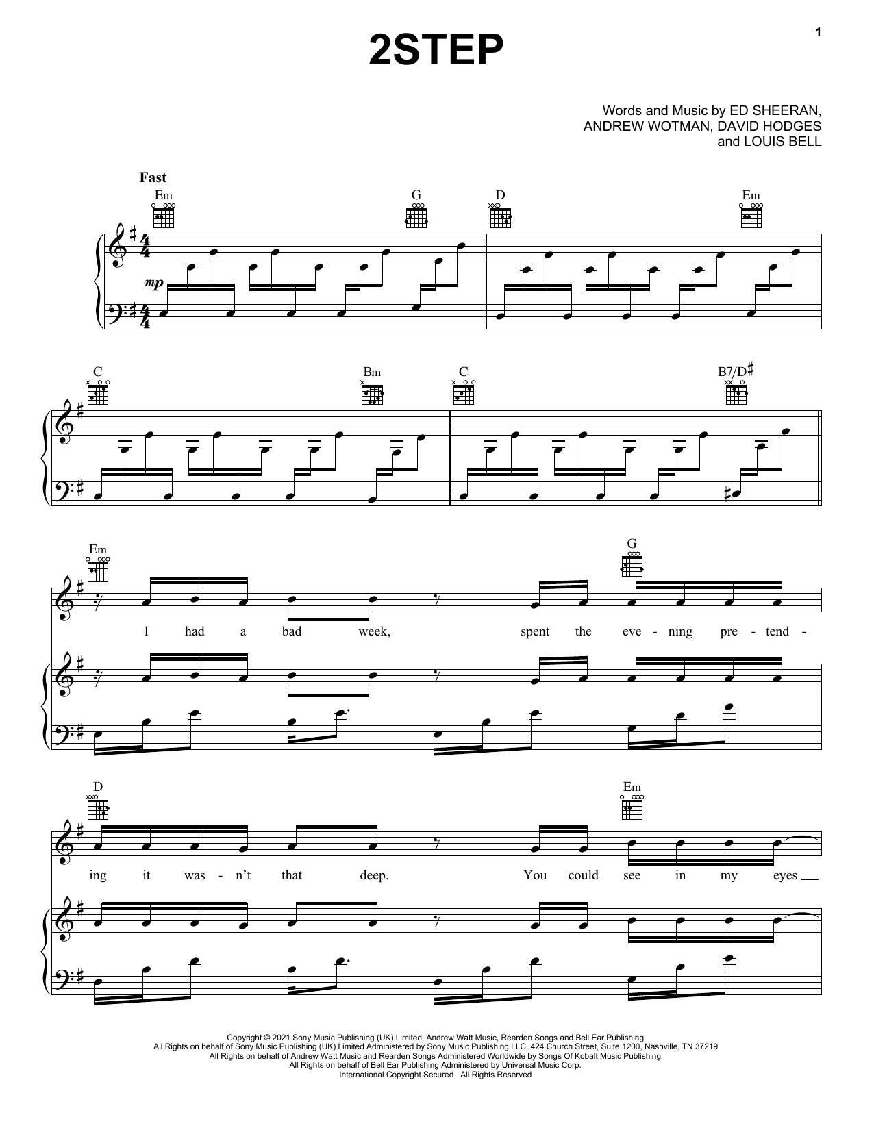 2step (Piano, Vocal & Guitar Chords (Right-Hand Melody)) von Ed Sheeran