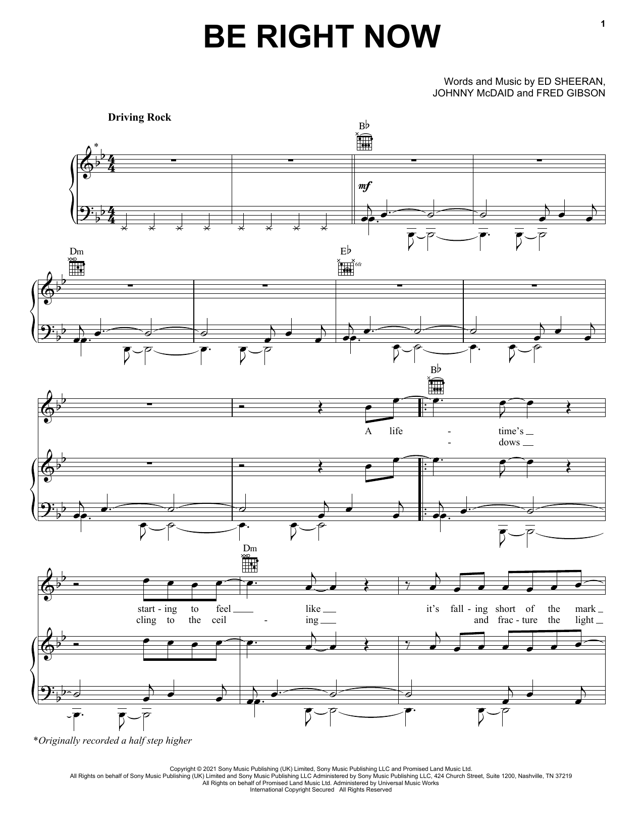 Be Right Now (Piano, Vocal & Guitar Chords (Right-Hand Melody)) von Ed Sheeran