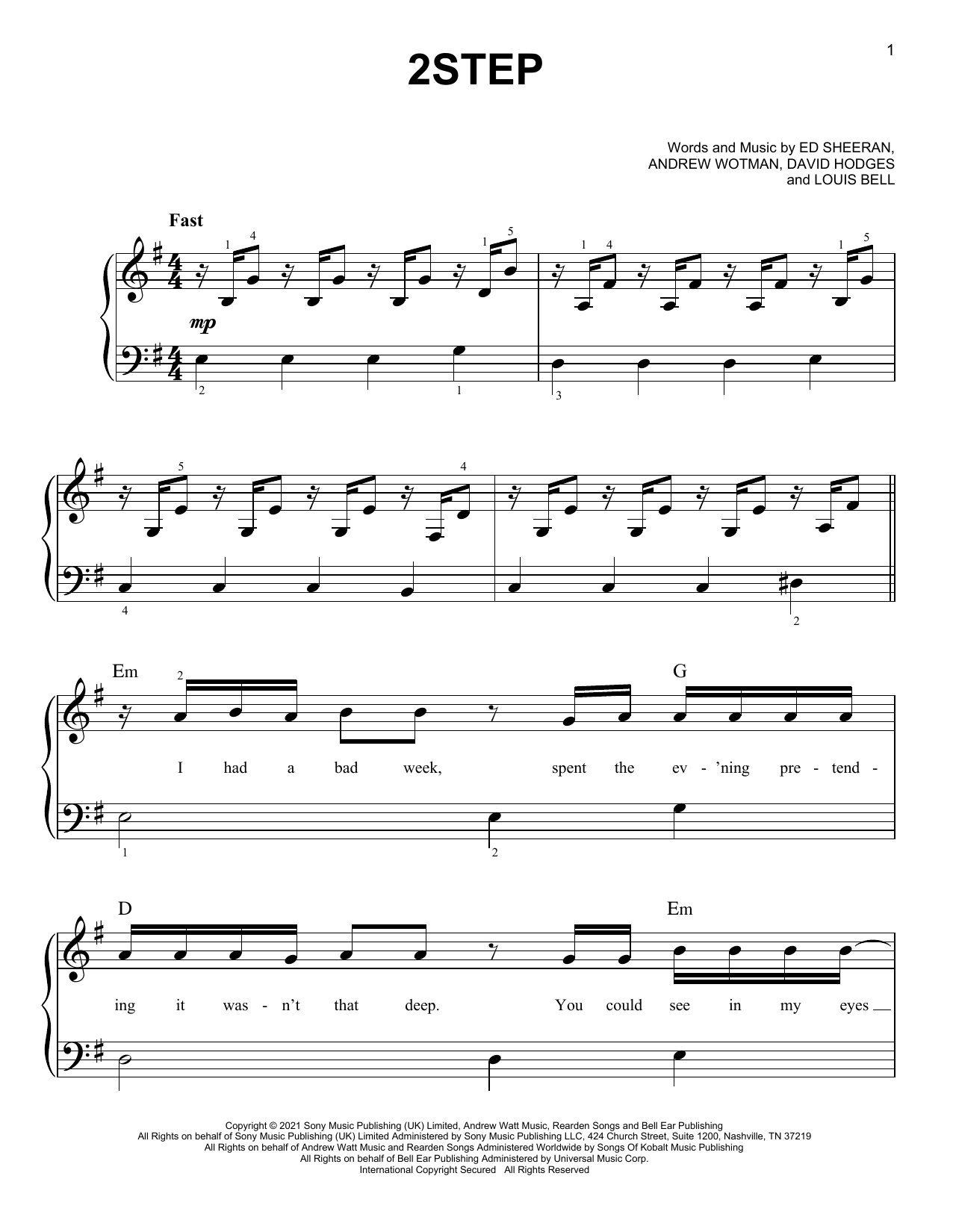 2step (Easy Piano) von Ed Sheeran