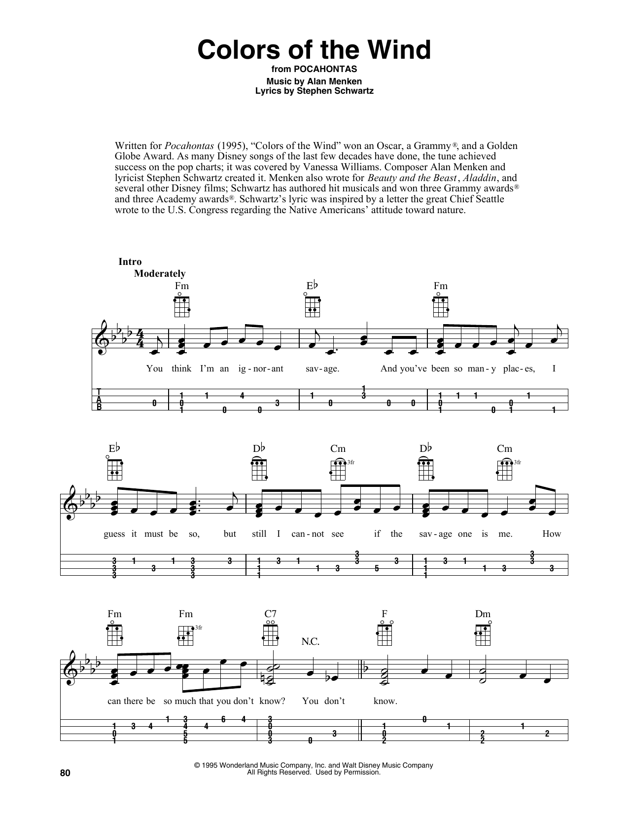 Colors Of The Wind (from Pocahontas) (arr. Fred Sokolow) (Easy Ukulele Tab) von Vanessa Williams