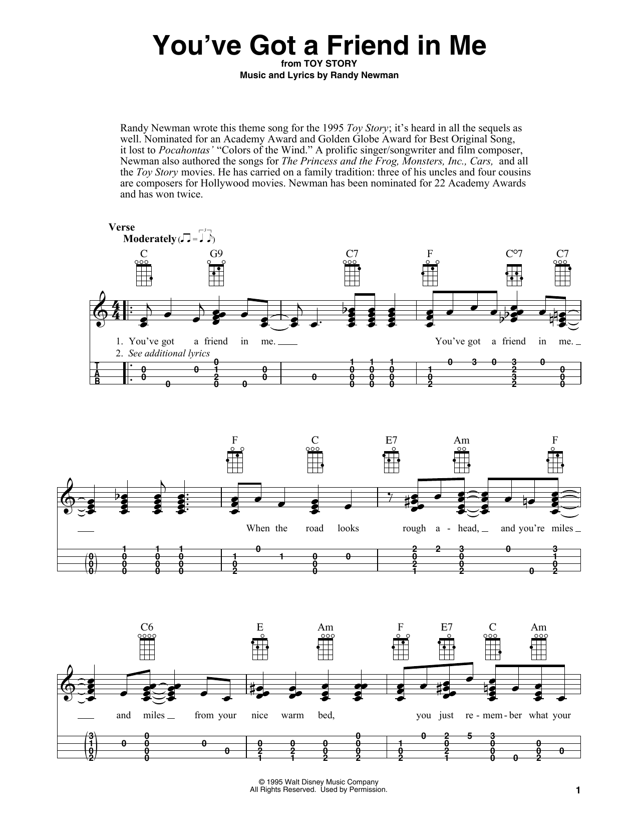 You've Got A Friend In Me (from Toy Story) (arr. Fred Sokolow) (Easy Ukulele Tab) von Randy Newman