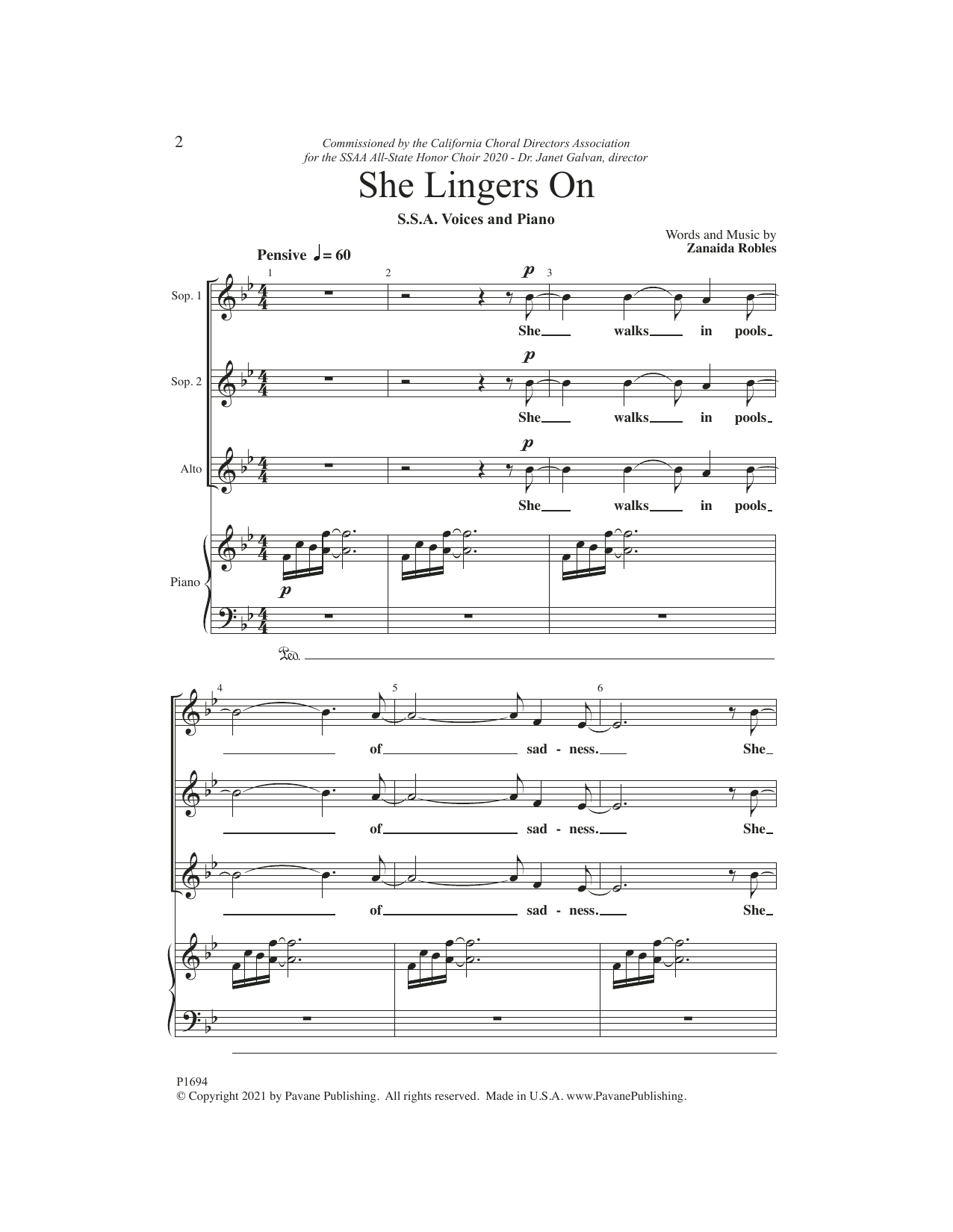 She Lingers On (SSA Choir) von Zanaida Robles