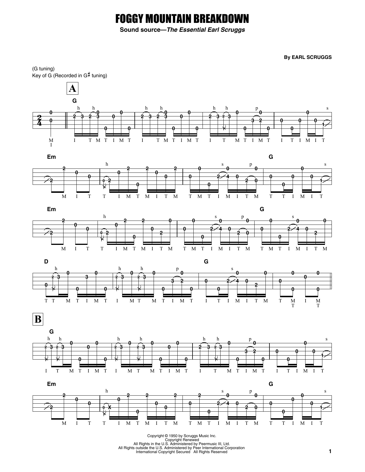 Foggy Mountain Breakdown (Banjo Tab) von Earl Scruggs