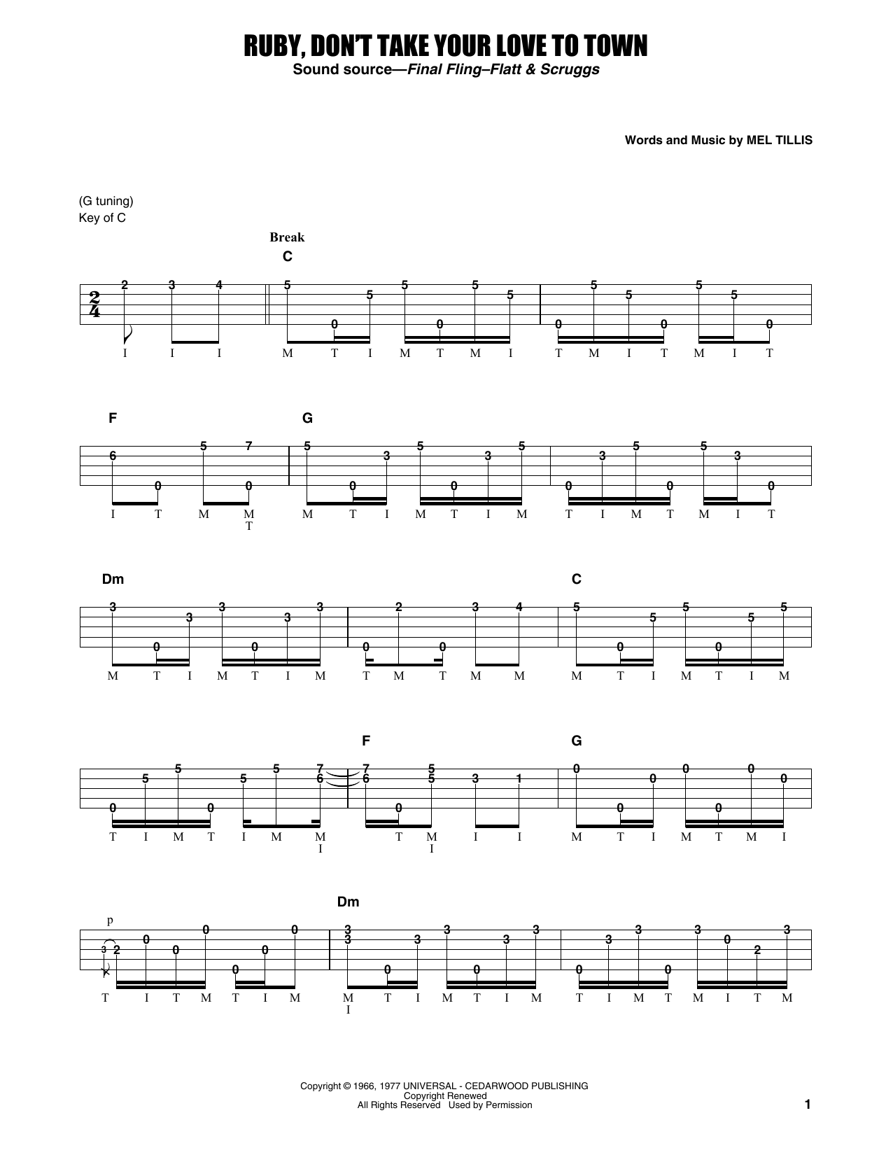 Ruby, Don't Take Your Love To Town (Banjo Tab) von Earl Scruggs