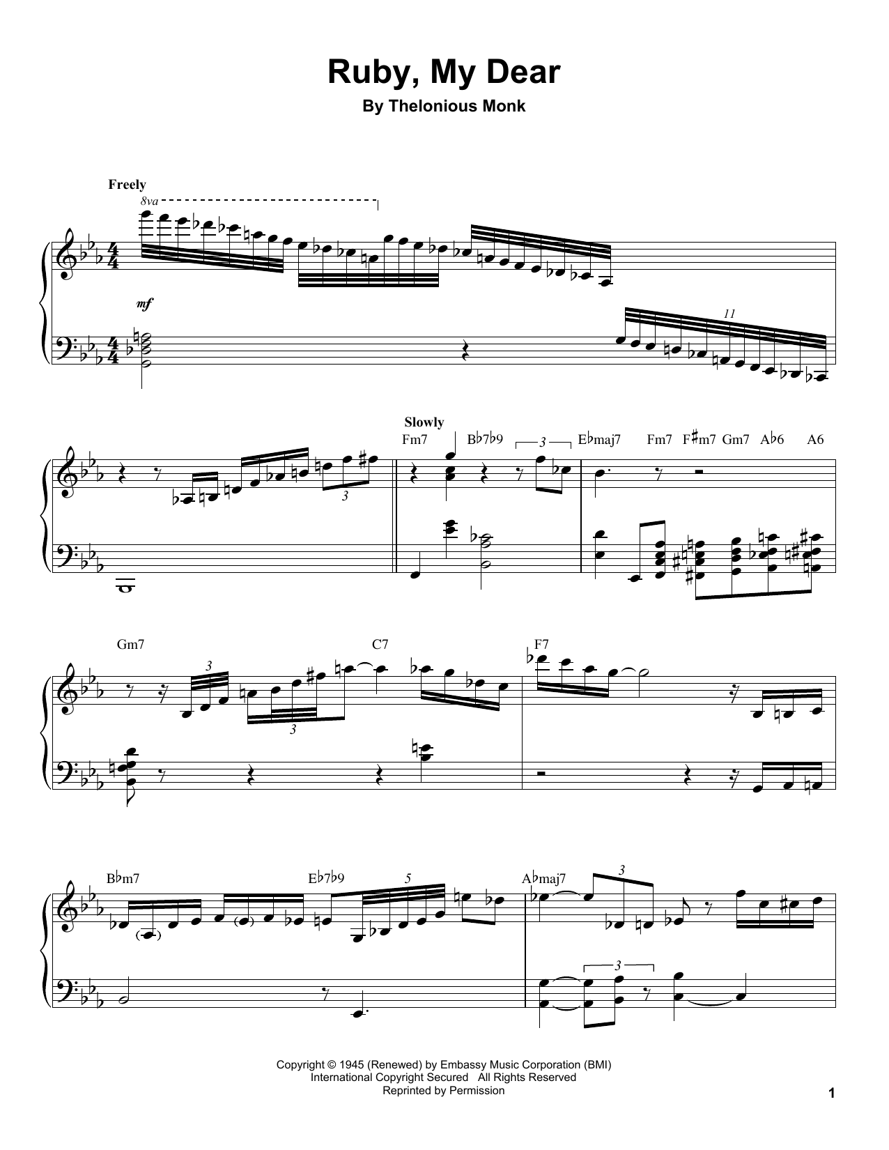 Ruby, My Dear (Piano Transcription) von Thelonious Monk