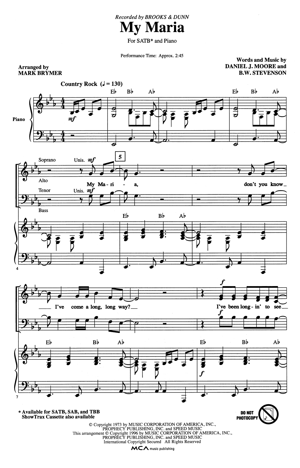 My Maria (arr. Mark Brymer) (SATB Choir) von Brooks & Dunn