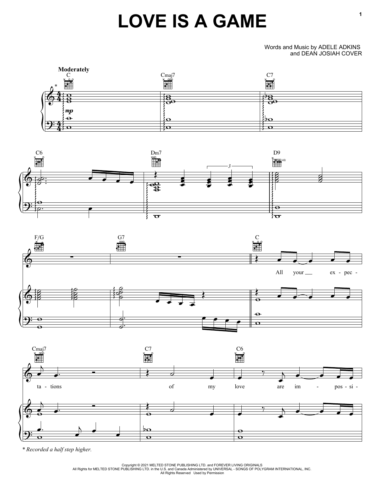 Love Is A Game (Piano, Vocal & Guitar Chords (Right-Hand Melody)) von Adele
