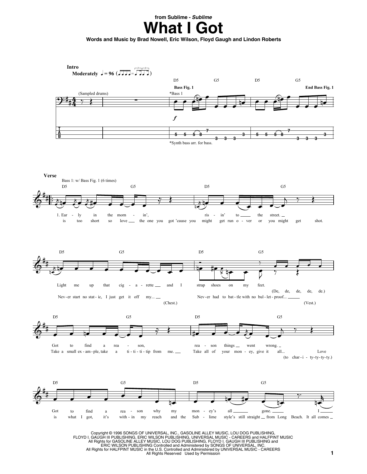 What I Got (Bass Guitar Tab) von Sublime