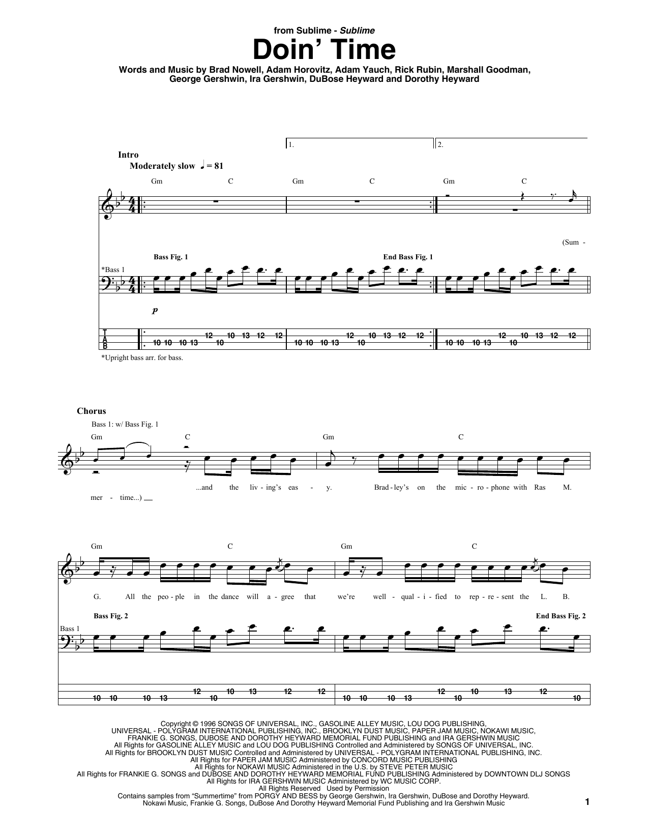 Doin' Time (Bass Guitar Tab) von Sublime