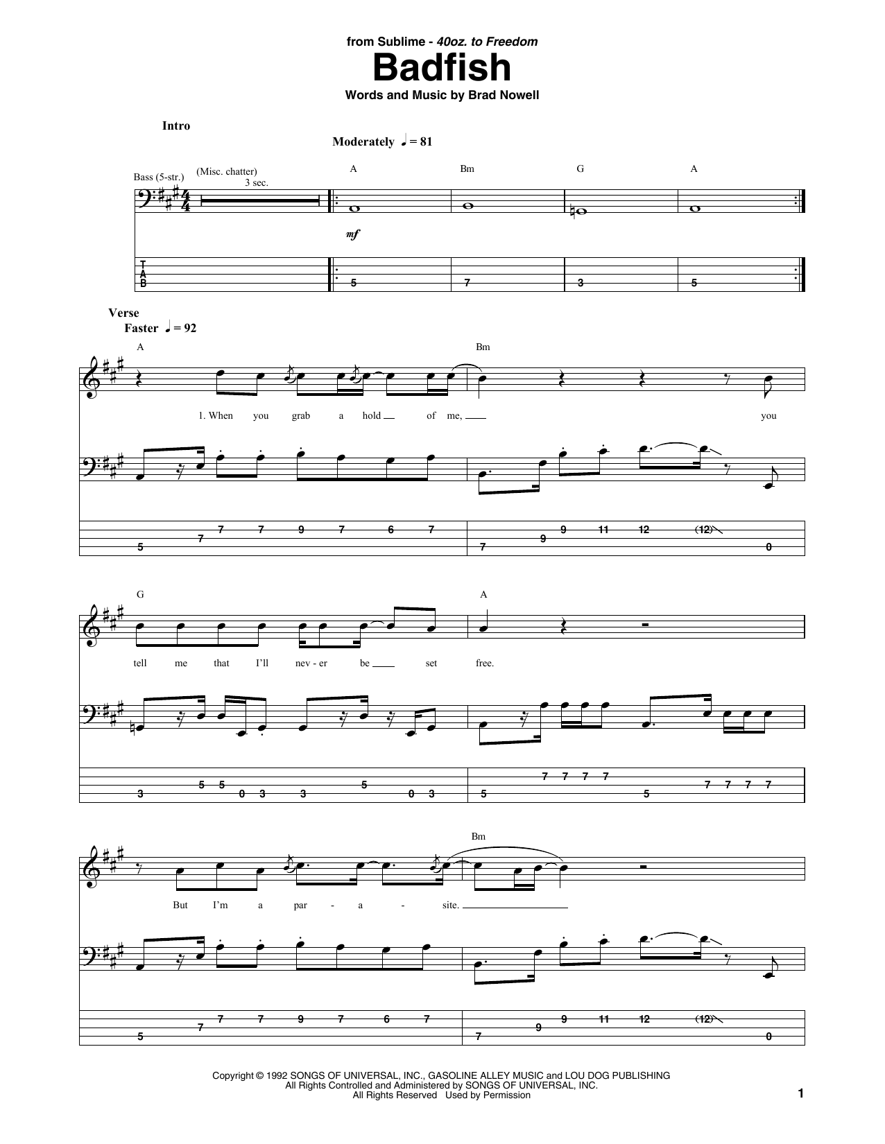 Badfish (Bass Guitar Tab) von Sublime