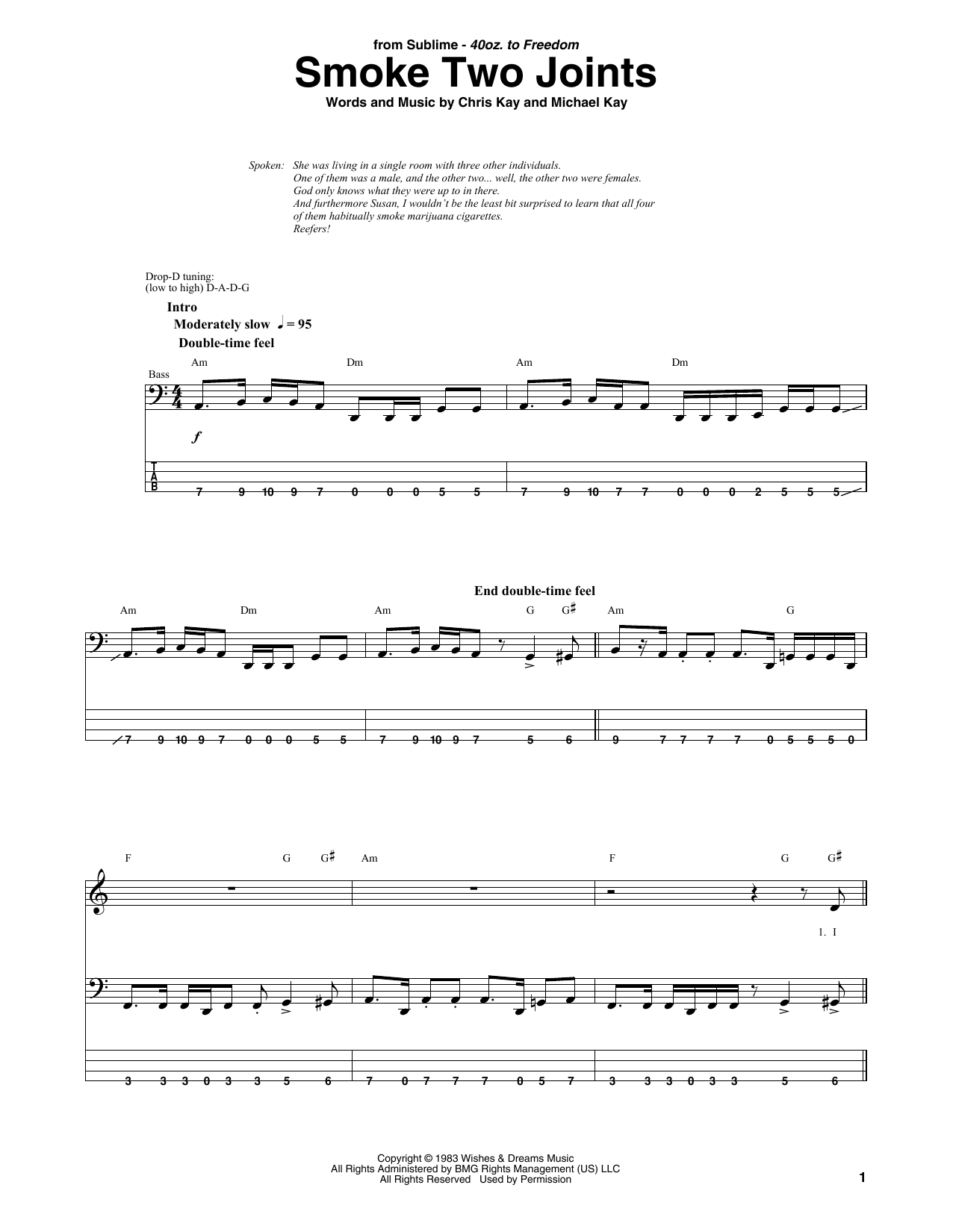 Smoke Two Joints (Bass Guitar Tab) von Sublime
