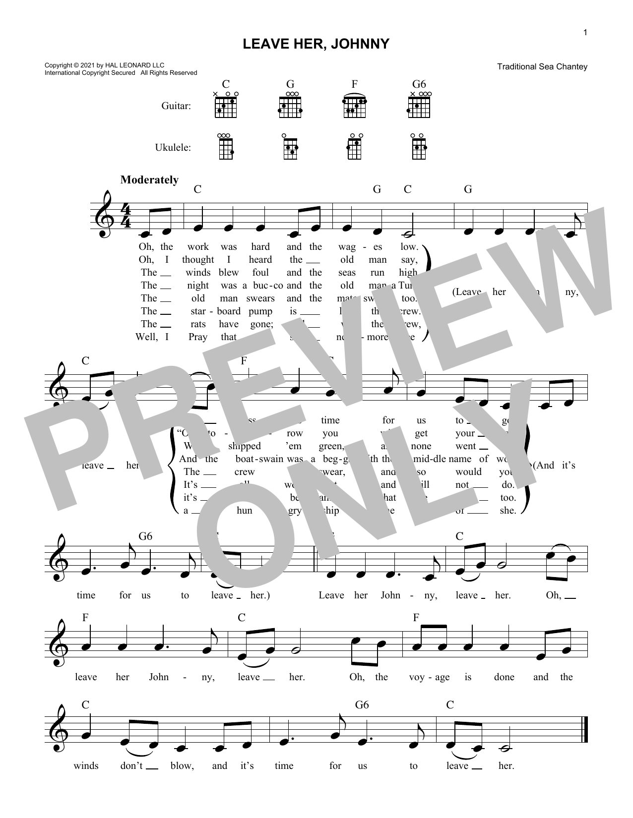 Leave Her, Johnny (Lead Sheet / Fake Book) von Traditional Sea Chantey