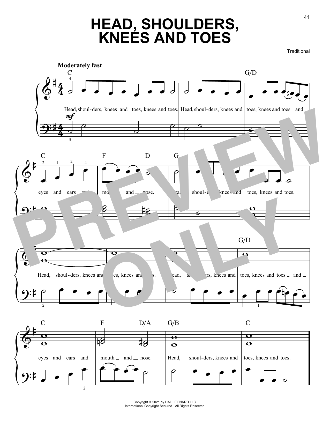 Head, Shoulders, Knees And Toes (Easy Piano) von Traditional