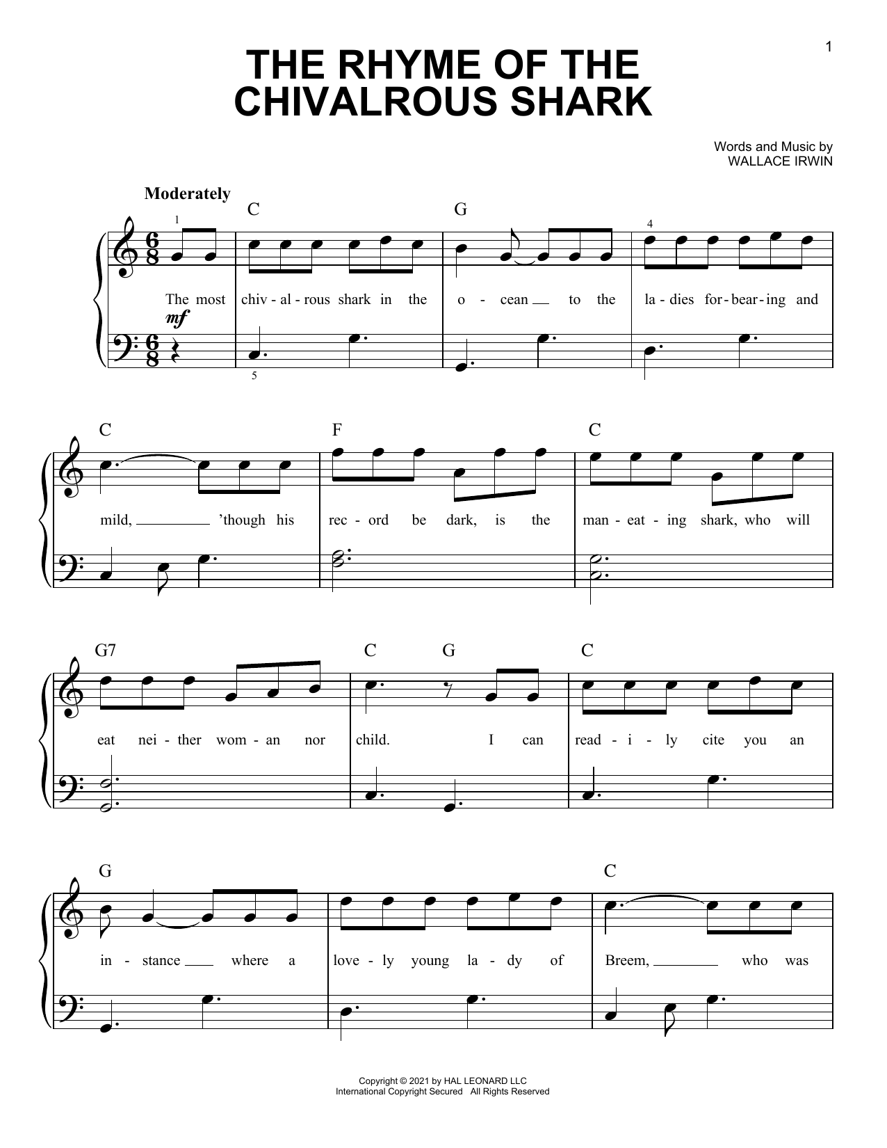 The Rhyme Of The Chivalrous Shark (Easy Piano) von Wallace Irwin