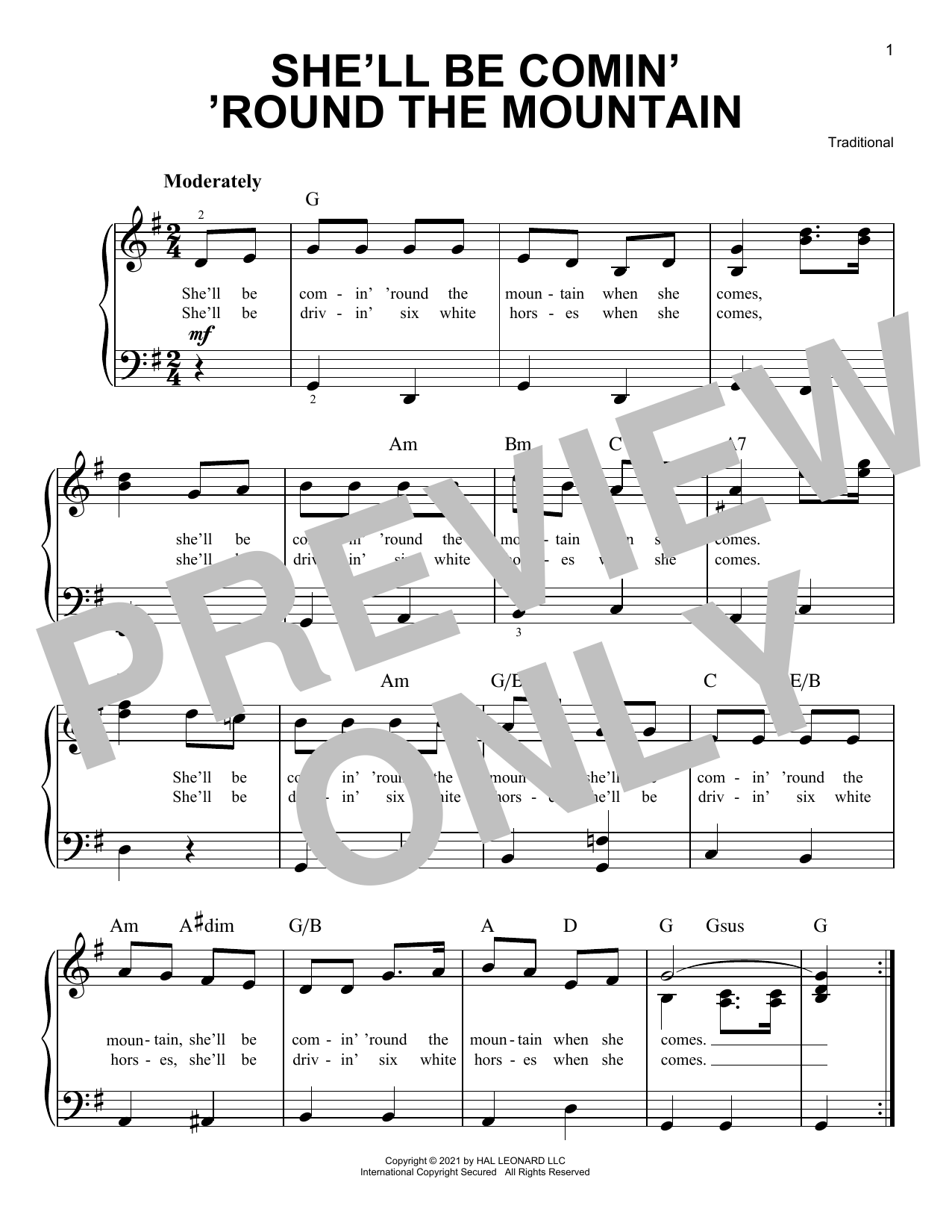 She'll Be Comin' 'Round The Mountain (Very Easy Piano) von Traditional